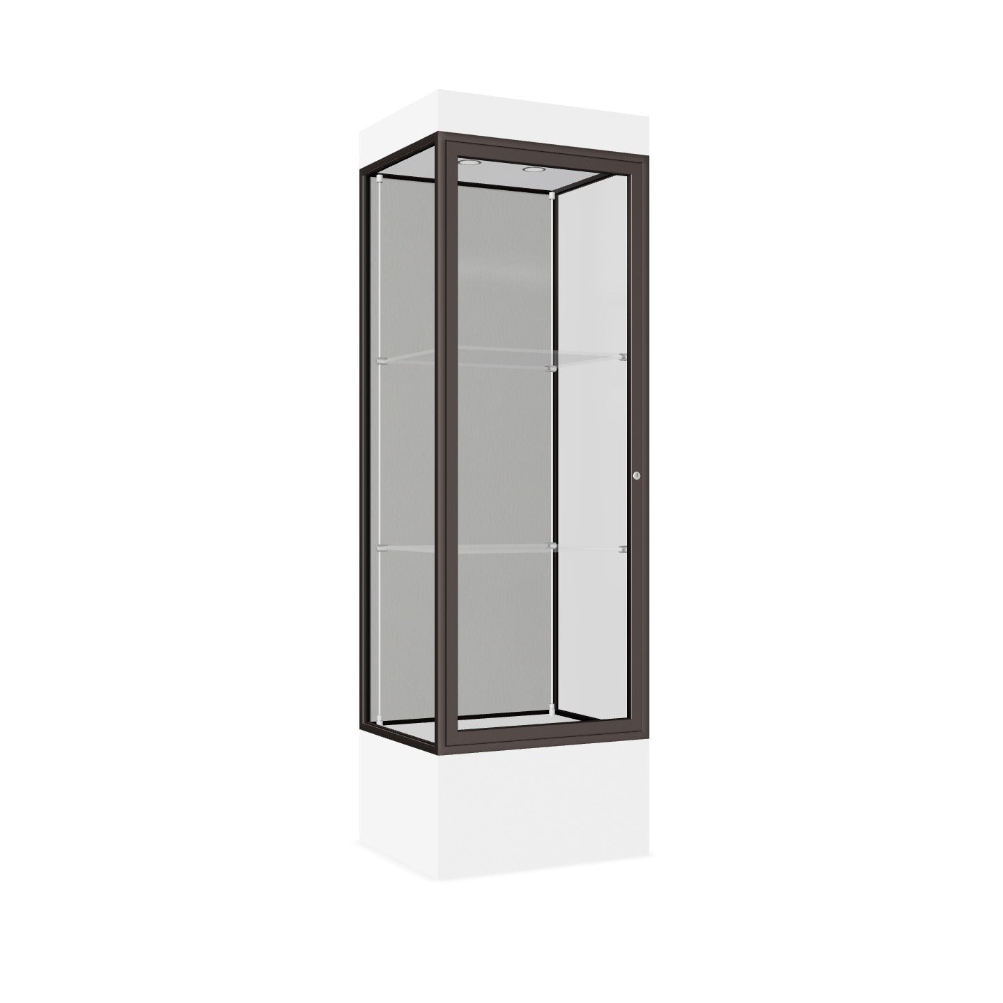 Ghent Edge Floor Display Case Lighted 12"H Laminate Base Finish, Aluminum Frame - 76"H x 24"W x 20"D (93LFXX)