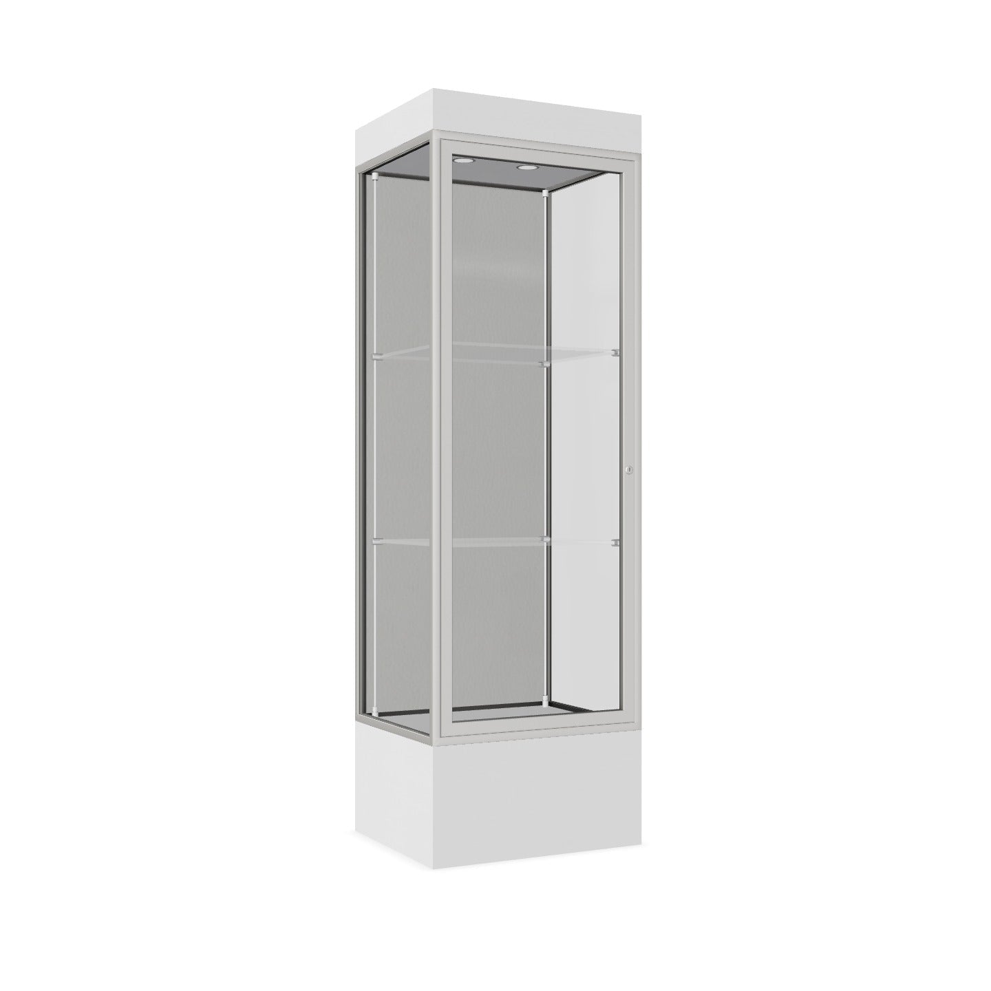 Ghent Edge Floor Display Case Lighted 12"H Laminate Base Finish, Aluminum Frame - 76"H x 24"W x 20"D (93LFXX)