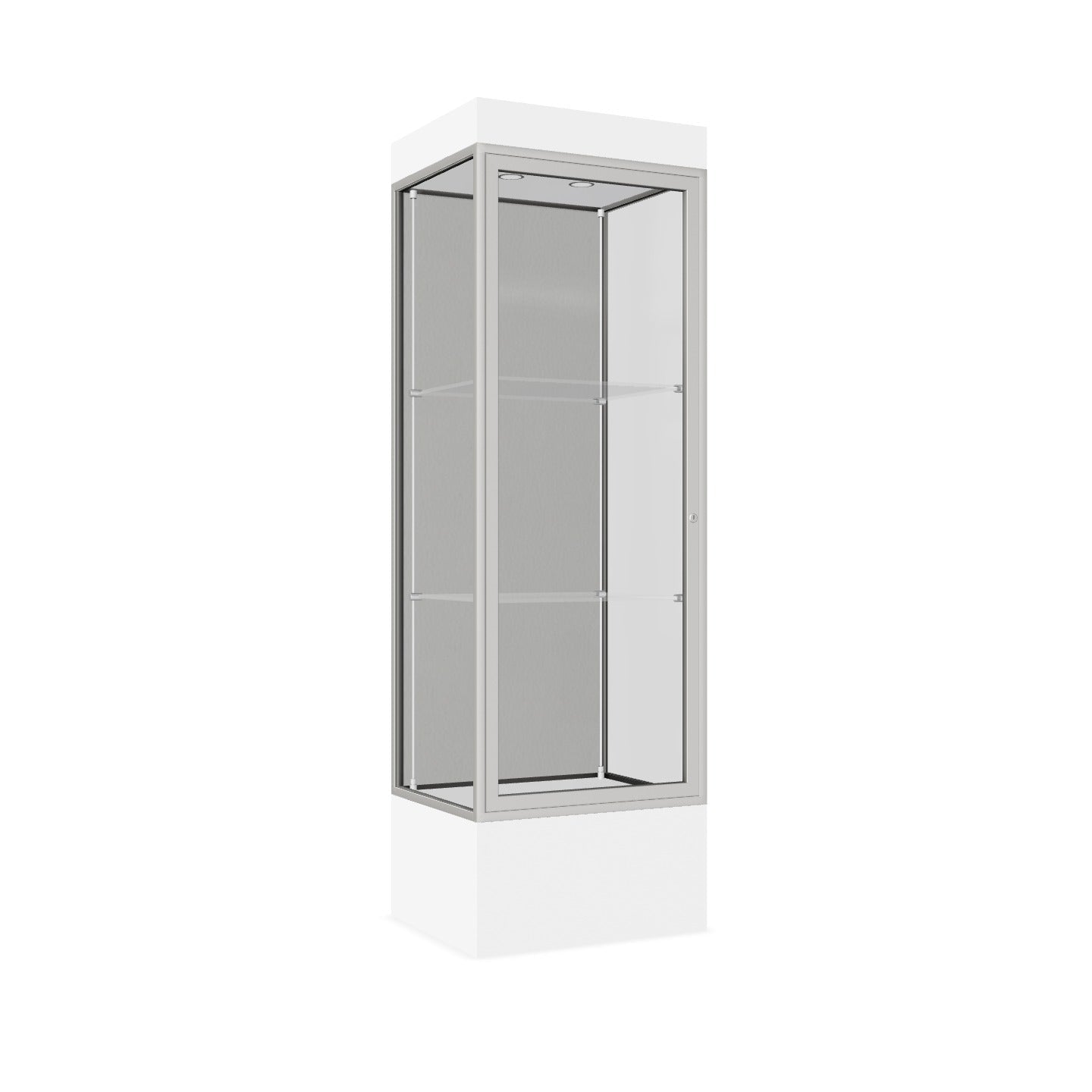 Ghent Edge Floor Display Case Lighted 12"H Laminate Base Finish, Aluminum Frame - 76"H x 24"W x 20"D (93LFXX)