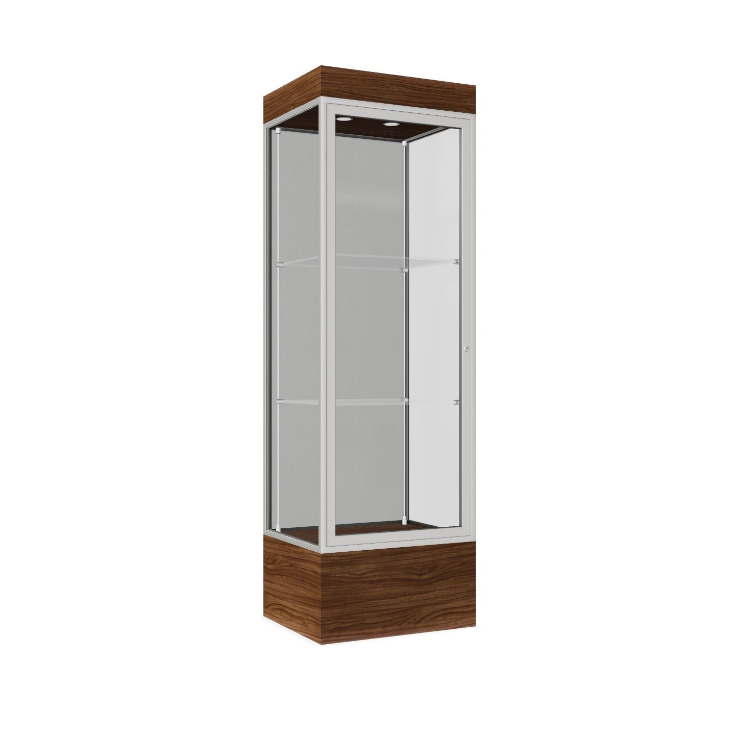 Ghent Edge Floor Display Case Lighted 12"H Laminate Base Finish, Aluminum Frame - 76"H x 24"W x 20"D (93LFXX)
