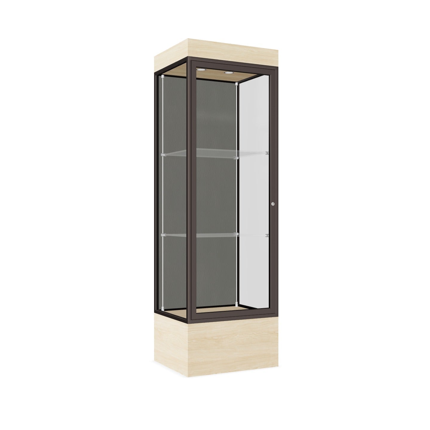 Ghent Edge Floor Display Case Lighted 12"H Laminate Base Finish, Aluminum Frame - 76"H x 24"W x 20"D (93LFXX)
