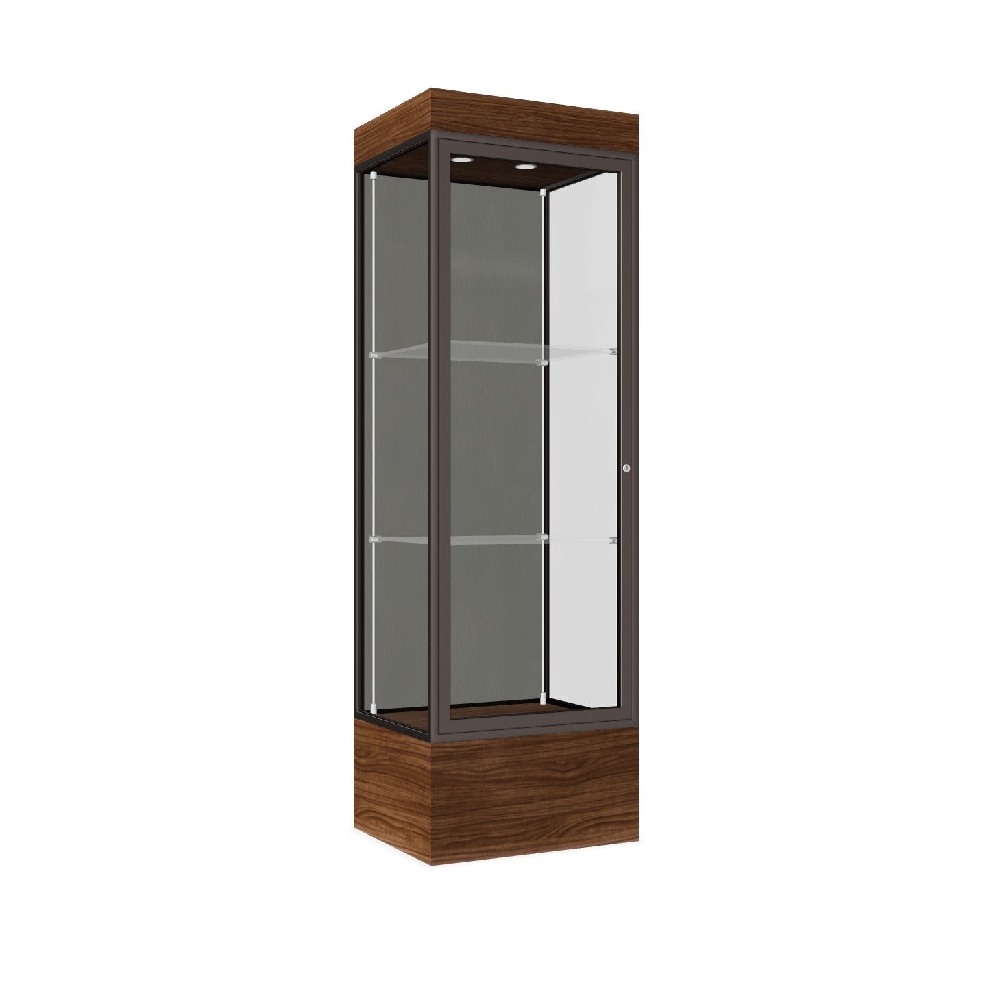 Ghent Edge Floor Display Case Lighted 12"H Laminate Base Finish, Aluminum Frame - 76"H x 24"W x 20"D (93LFXX)