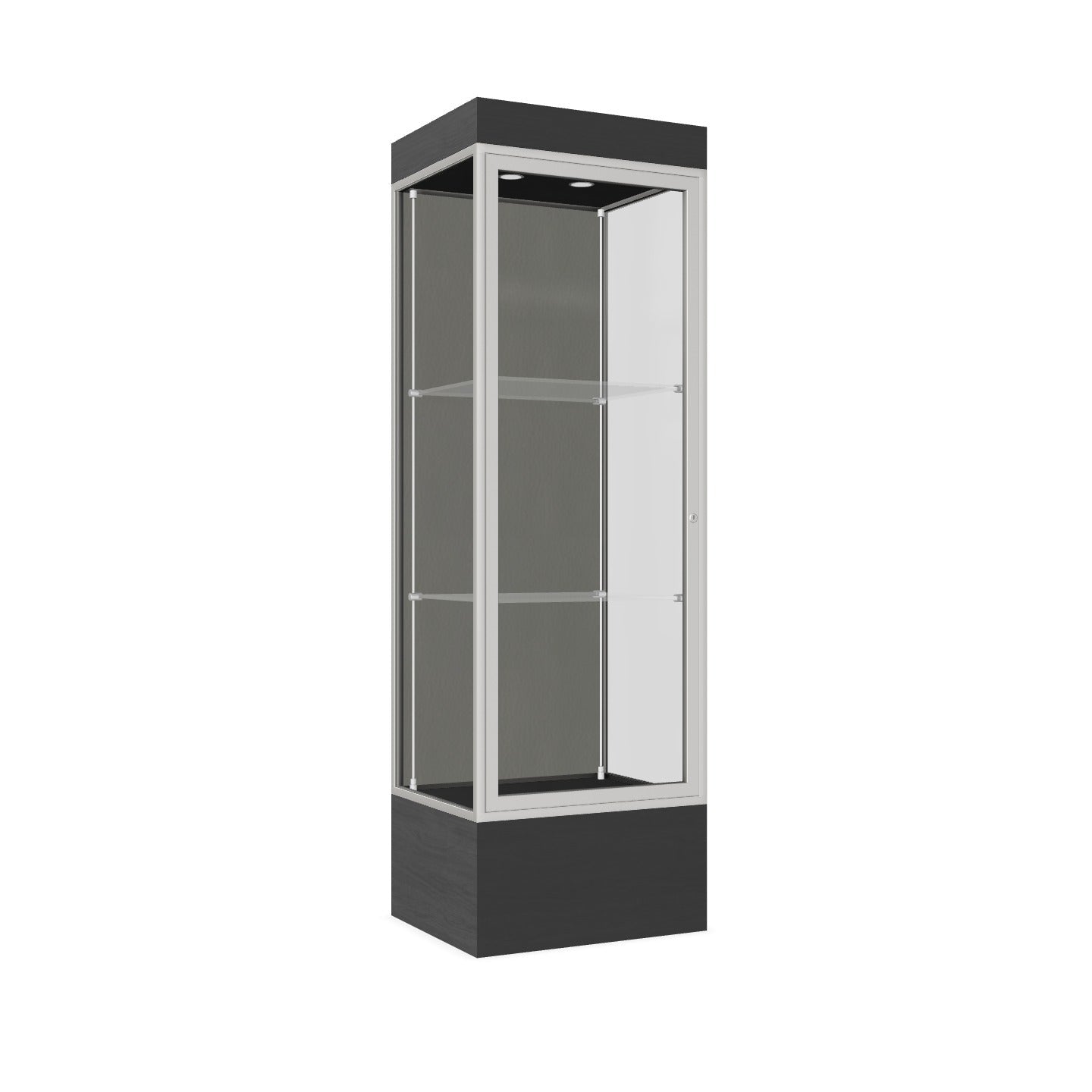 Ghent Edge Floor Display Case Lighted 12"H Laminate Base Finish, Aluminum Frame - 76"H x 24"W x 20"D (93LFXX)