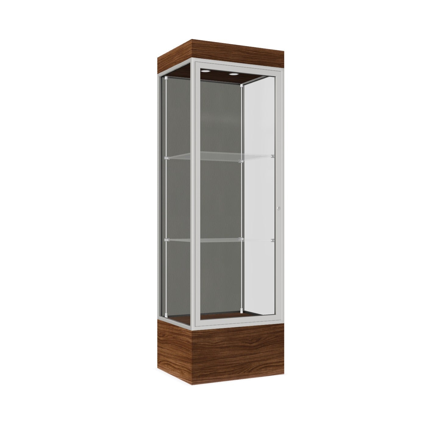 Ghent Edge Floor Display Case Lighted 12"H Laminate Base Finish, Aluminum Frame - 76"H x 24"W x 20"D (93LFXX)