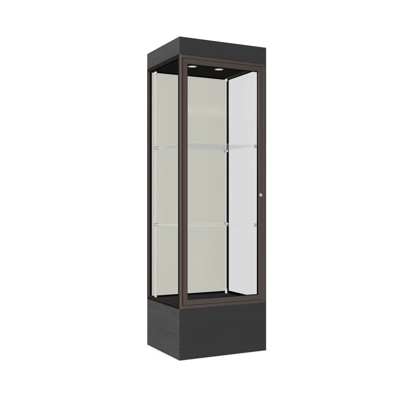 Ghent Edge Floor Display Case Lighted 12"H Laminate Base Finish, Aluminum Frame - 76"H x 24"W x 20"D (93LFXX)