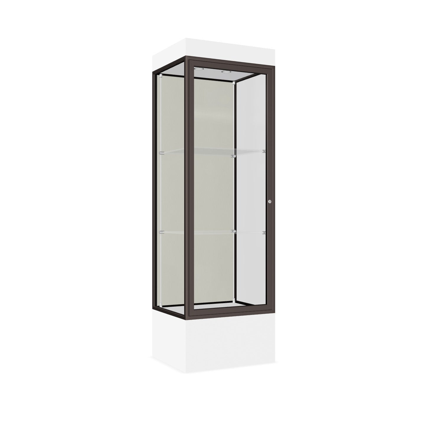 Ghent Edge Floor Display Case Lighted 12"H Laminate Base Finish, Aluminum Frame - 76"H x 24"W x 20"D (93LFXX)