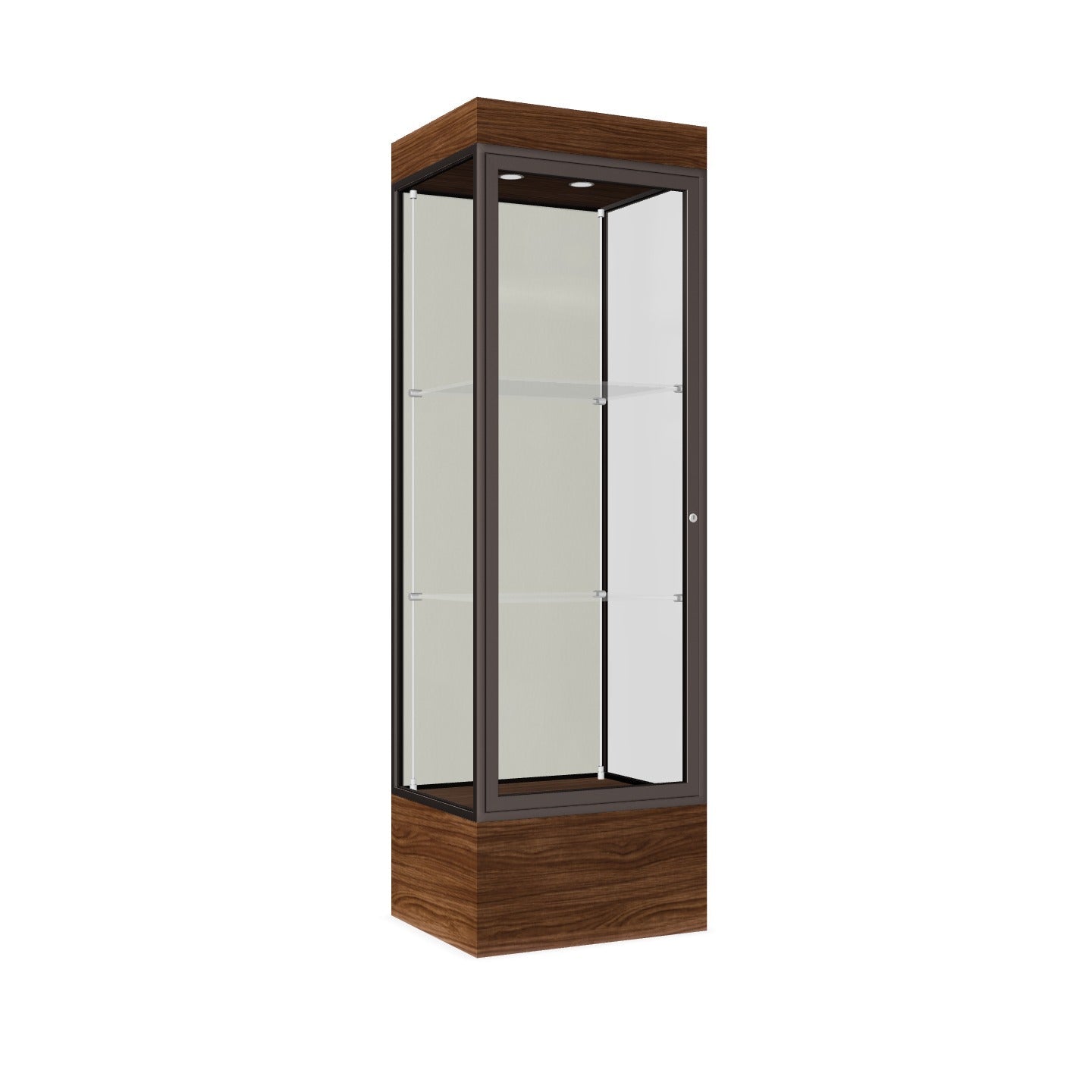 Ghent Edge Floor Display Case Lighted 12"H Laminate Base Finish, Aluminum Frame - 76"H x 24"W x 20"D (93LFXX)