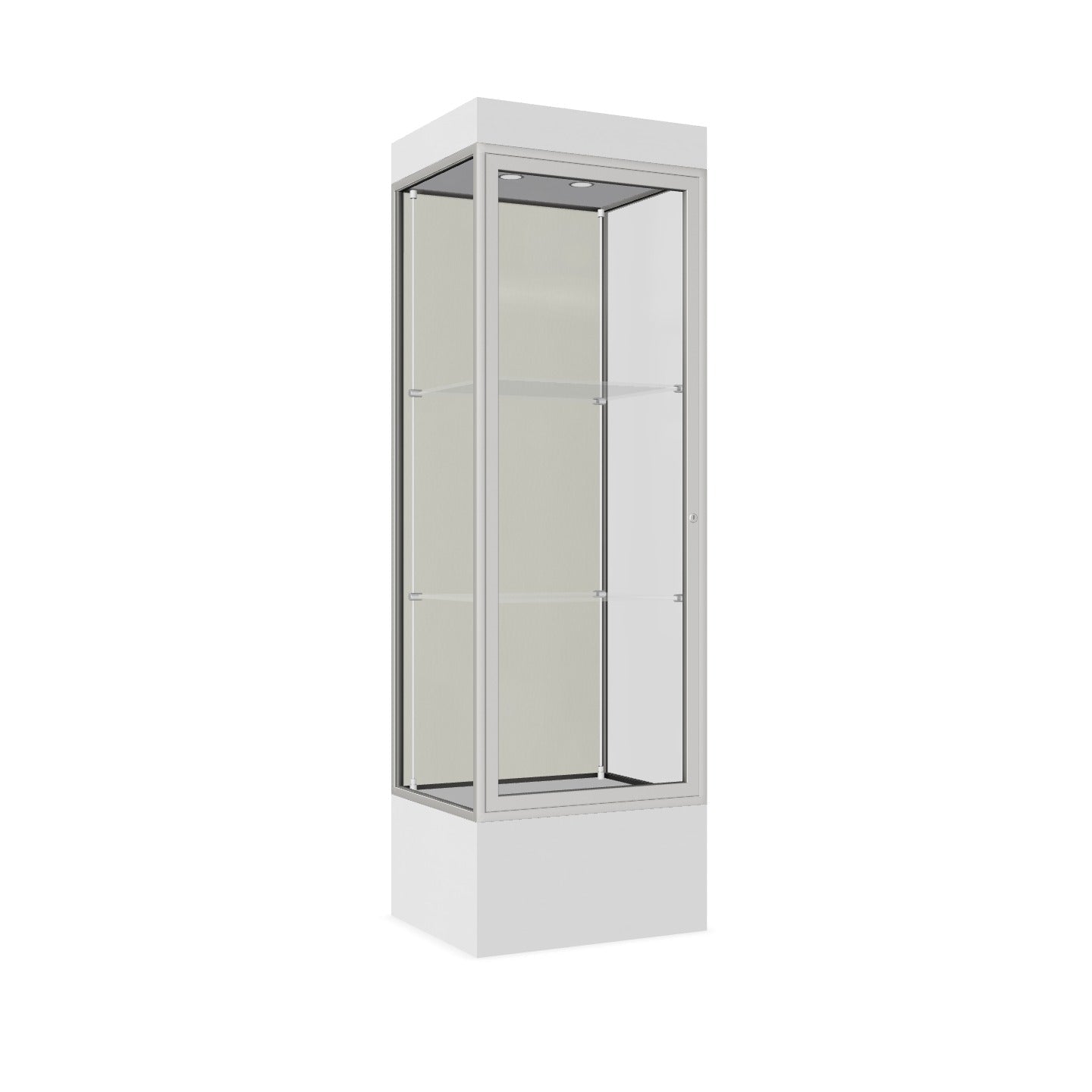 Ghent Edge Floor Display Case Lighted 12"H Laminate Base Finish, Aluminum Frame - 76"H x 24"W x 20"D (93LFXX)
