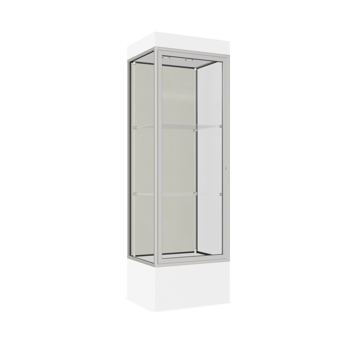 Ghent Edge Floor Display Case Lighted 12"H Laminate Base Finish, Aluminum Frame - 76"H x 24"W x 20"D (93LFXX)