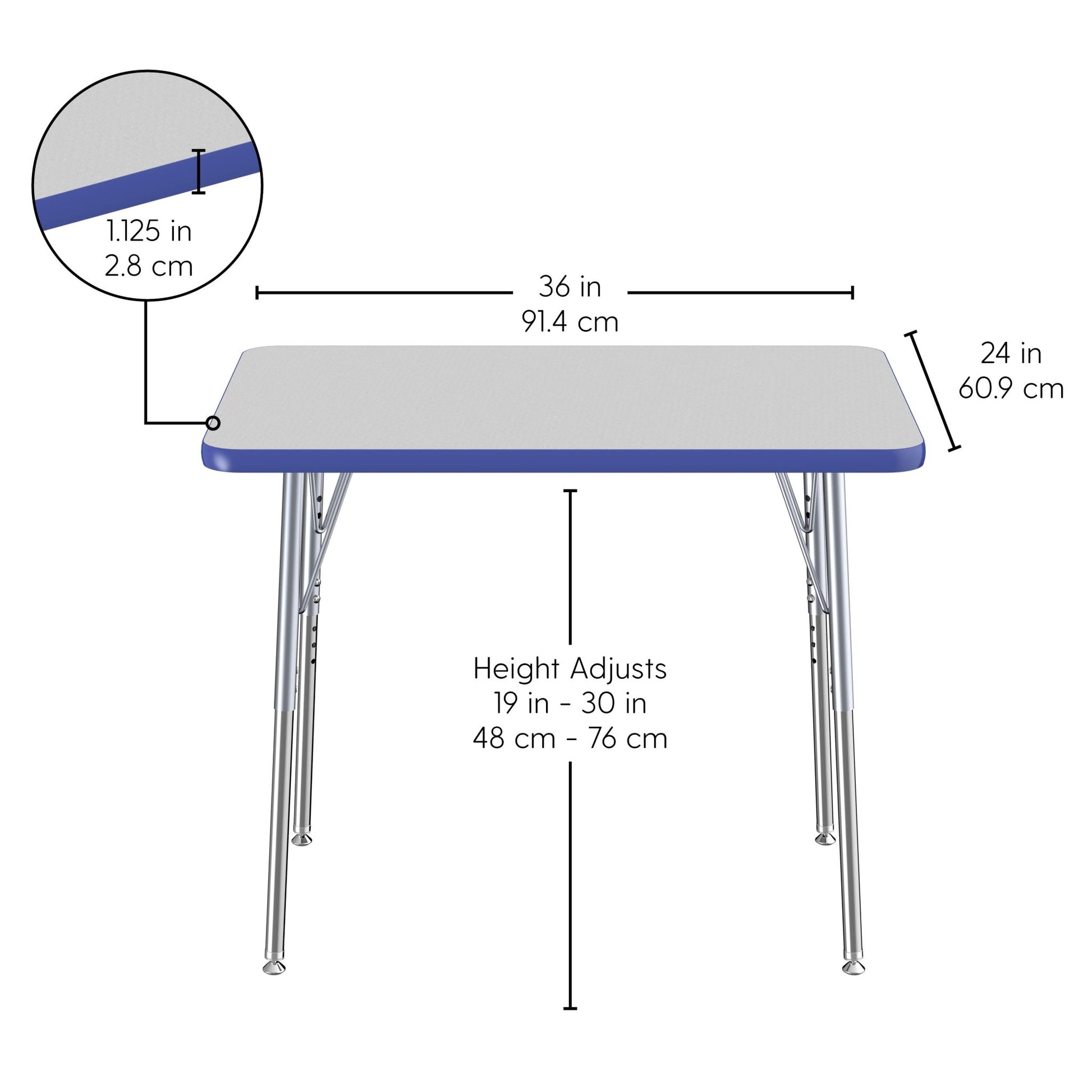 FDP 24" x 36" Rectangle T - Molding Activity Table with Adjustable Standard Swivel Glide Legs (FDP - 10003 - XX) - SchoolOutlet