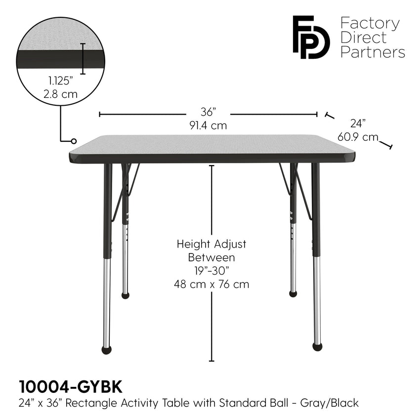 FDP 24" x 36" Rectangle T - Molding Activity Table with Adjustable Standard Ball Glide Legs (FDP - 10004 - XX) - SchoolOutlet