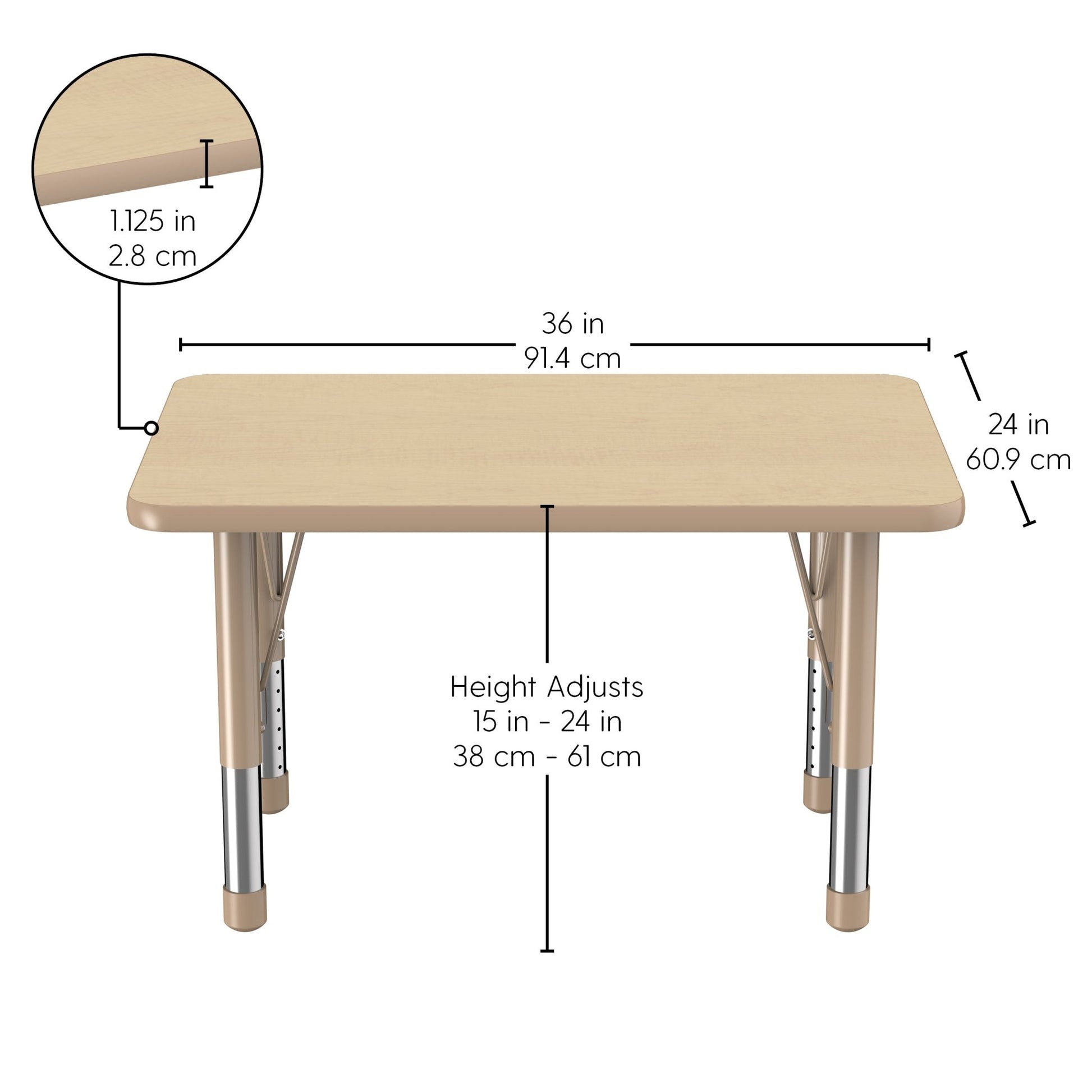 FDP 24" x 36" Rectangle T - Molding Activity Table with Adjustable Chunky Legs (FDP - 10005 - XX) - SchoolOutlet