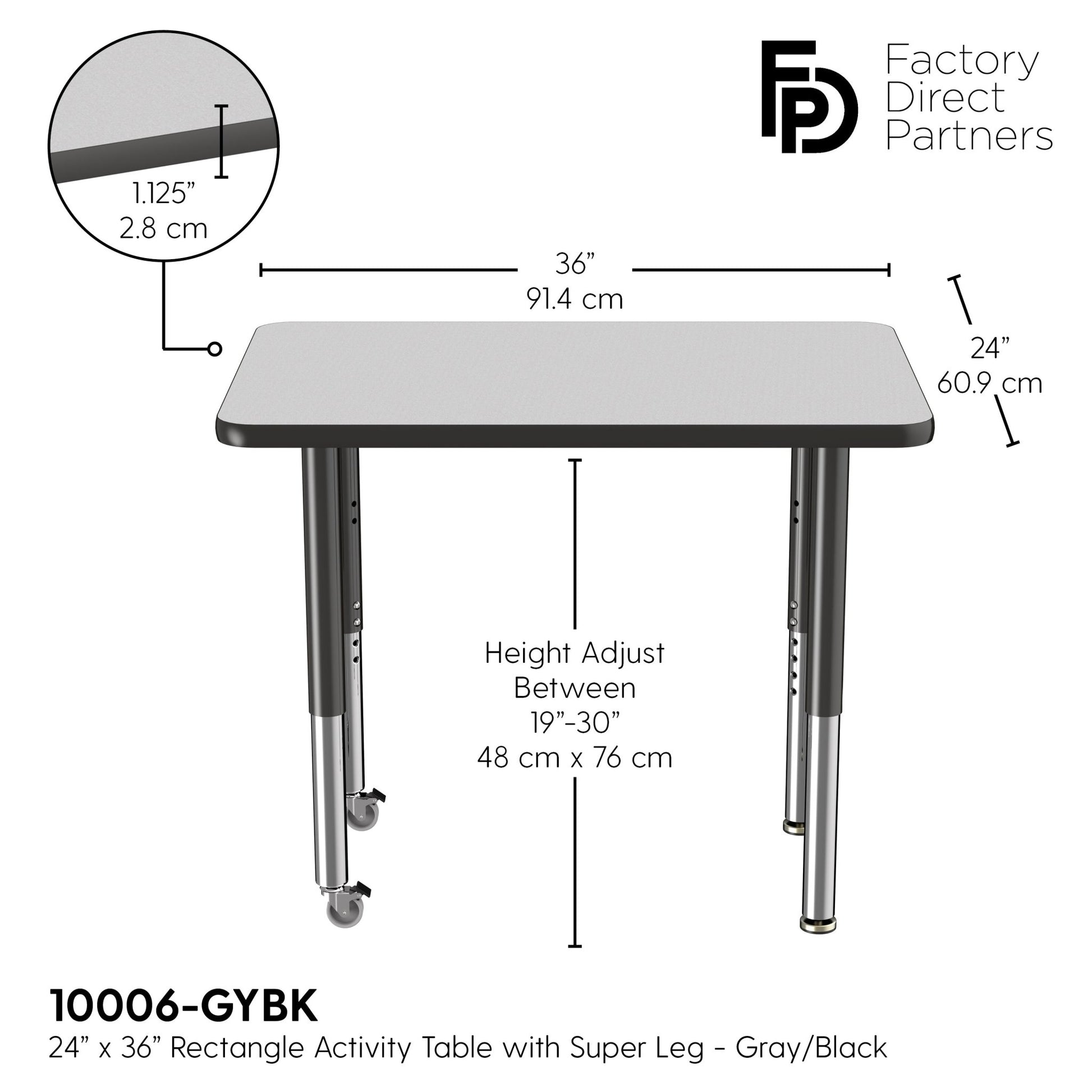 FDP 24" x 36" Rectangle T - Molding Activity Table with Adjustable Super Legs (FDP - 10006 - XX) - SchoolOutlet