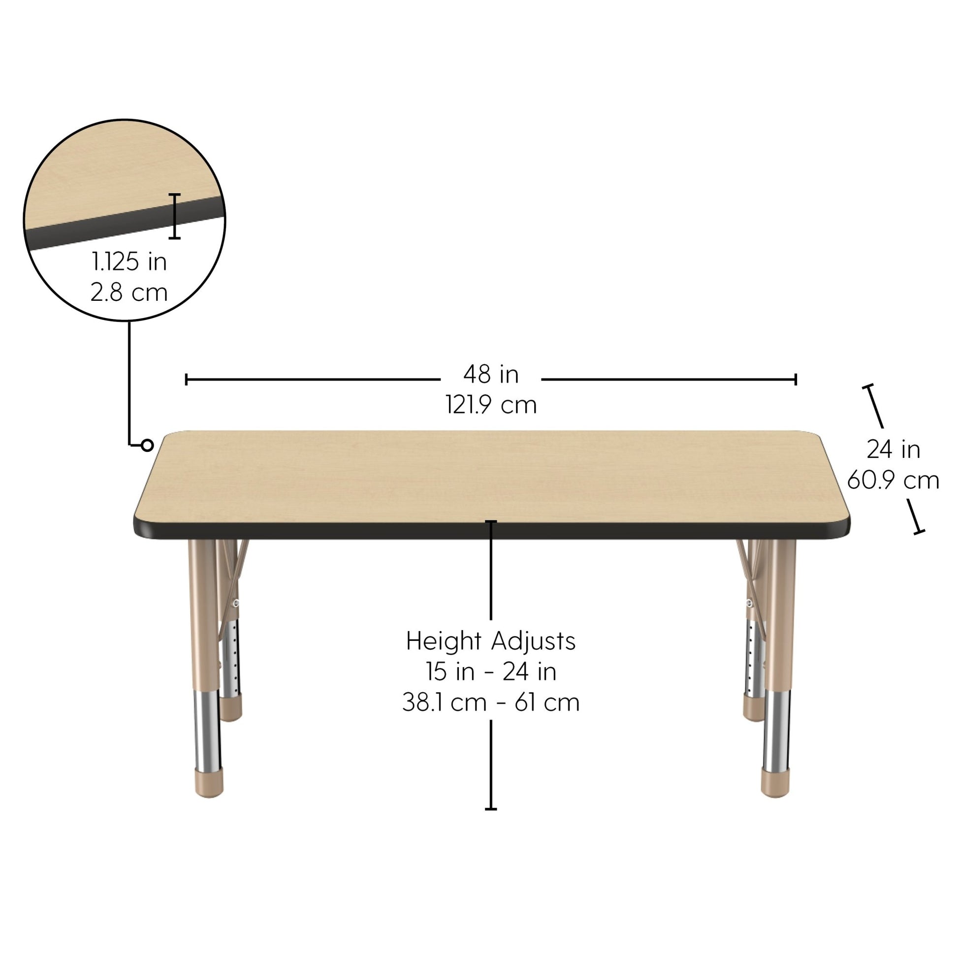 FDP 24" x 48" Rectangle T - Molding Activity Table with Adjustable Chunky Legs (FDP - 10009 - XX) - SchoolOutlet