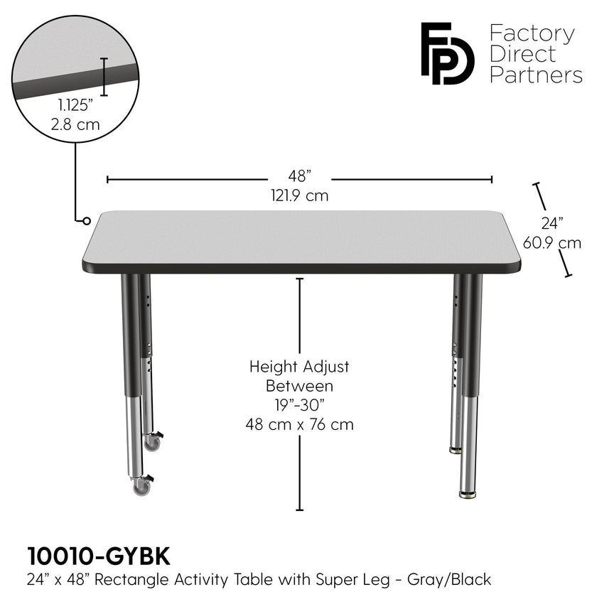 FDP 24" x 48" Rectangle T - Molding Activity Table with Adjustable Super Legs (FDP - 10010 - XX) - SchoolOutlet
