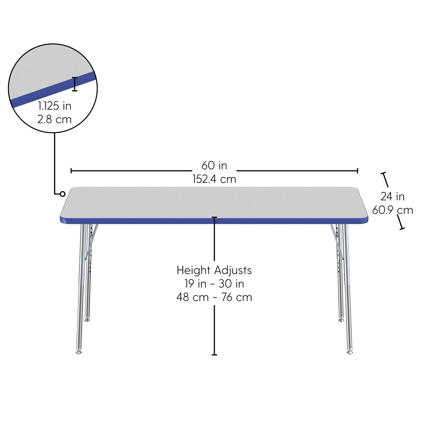 FDP 24" x 60" Rectangle T - Molding Activity Table with Adjustable Standard Swivel Glide Legs (FDP - 10011 - XX) - SchoolOutlet