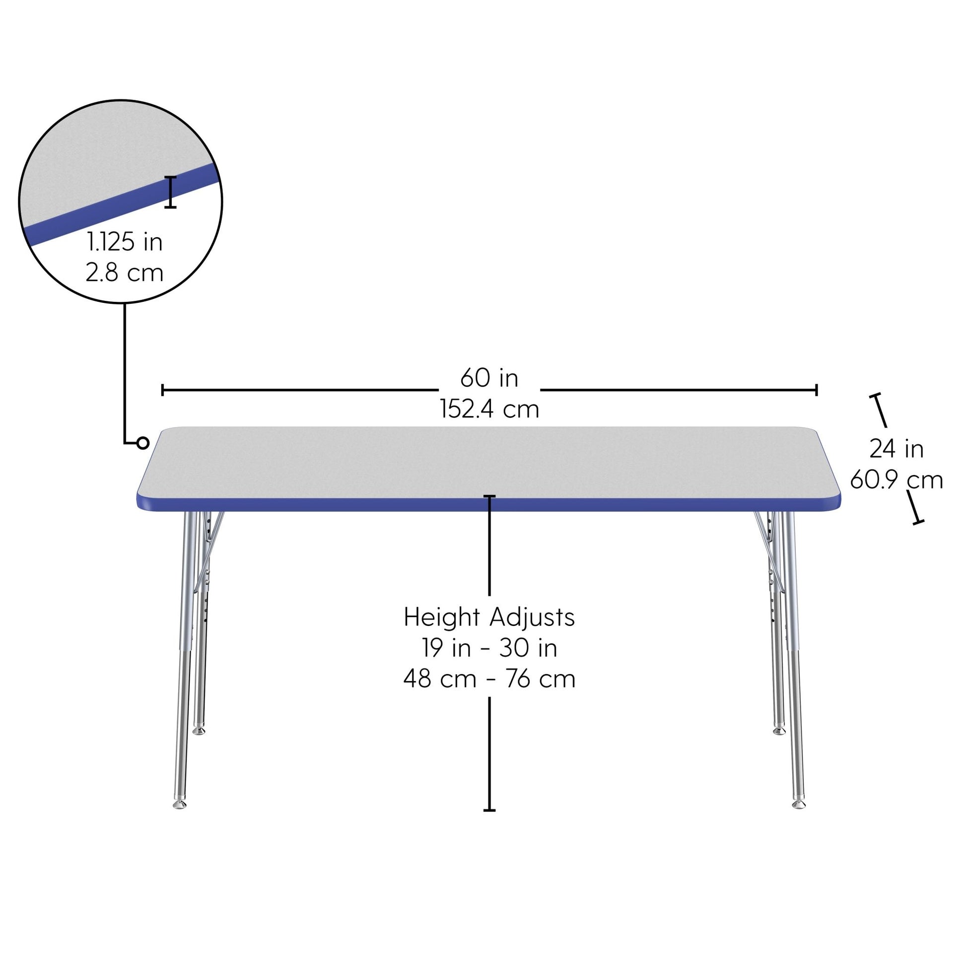 FDP 24" x 60" Rectangle T - Molding Activity Table with Adjustable Standard Swivel Glide Legs (FDP - 10011 - XX) - SchoolOutlet