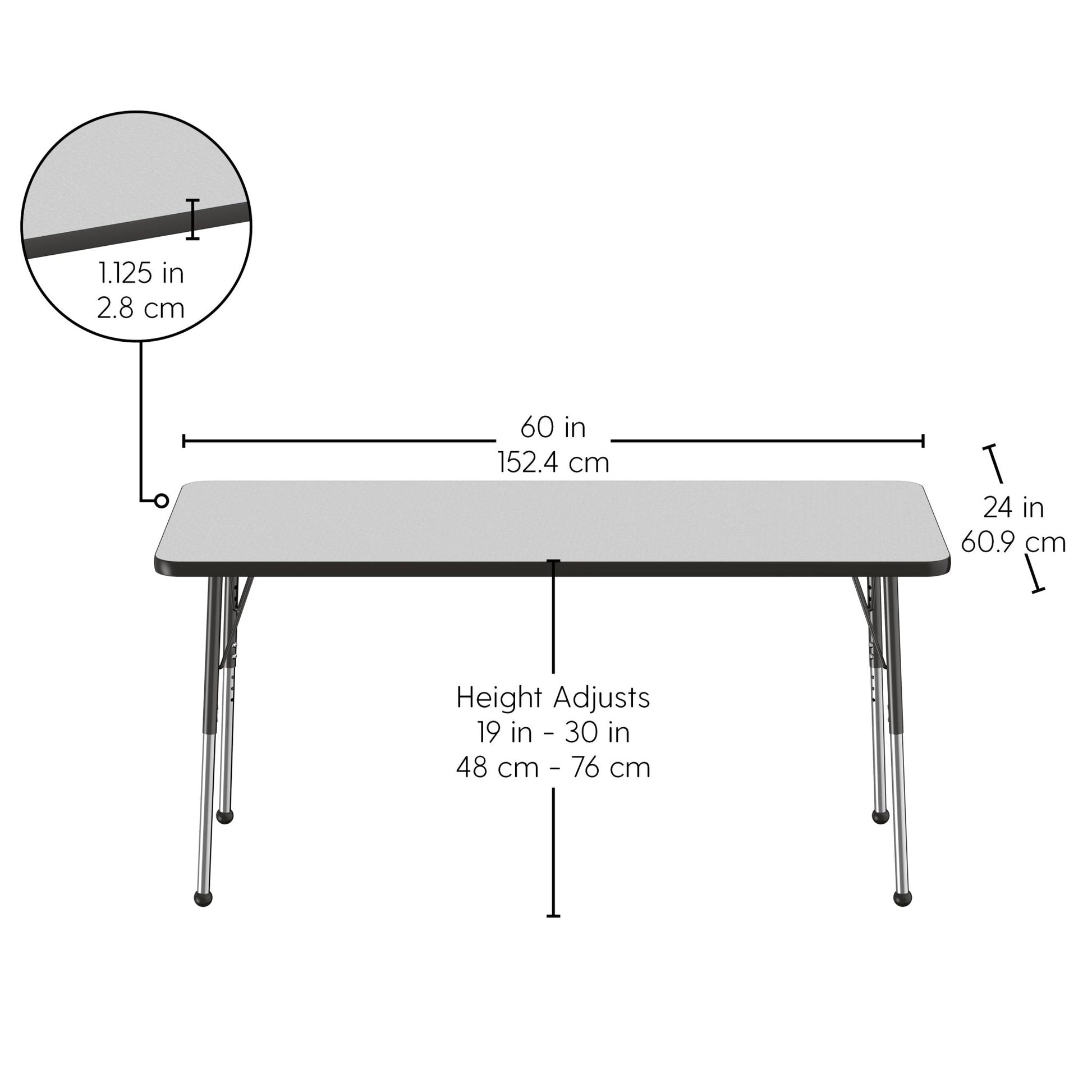 FDP 24" x 60" Rectangle T - Molding Activity Table with Adjustable Standard Ball Glide Legs (FDP - 10012 - XX) - SchoolOutlet