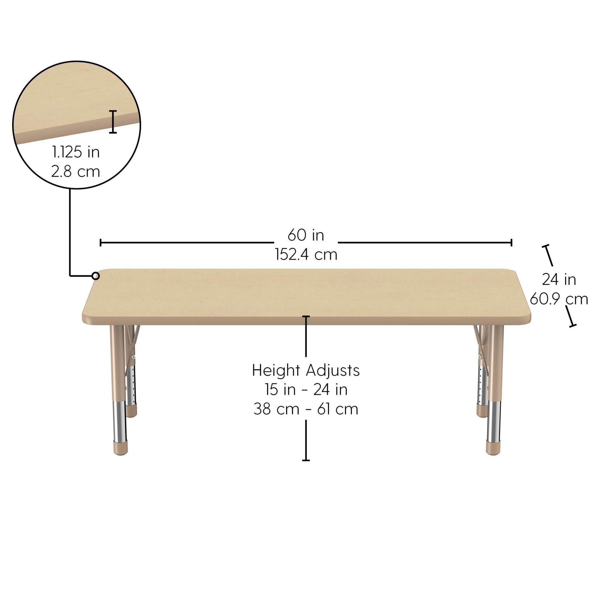 FDP 24" x 60" Rectangle T - Molding Activity Table with Adjustable Chunky Legs (FDP - 10013 - XX) - SchoolOutlet