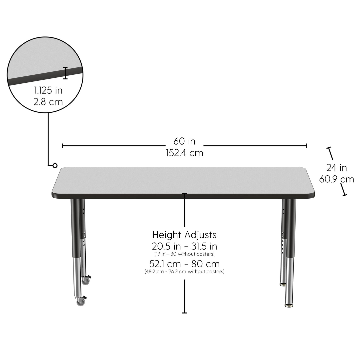 FDP 24" x 60" Rectangle T - Molding Activity Table with Adjustable Super Legs (FDP - 10014 - XX) - SchoolOutlet