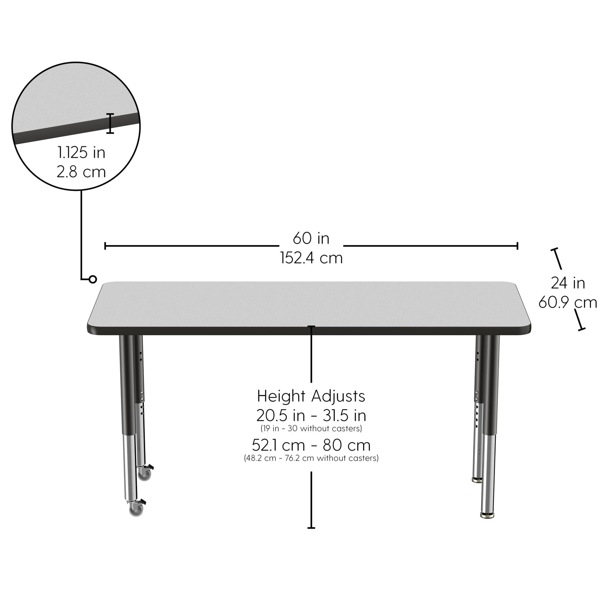 FDP 24" x 60" Rectangle T - Molding Activity Table with Adjustable Super Legs (FDP - 10014 - XX) - SchoolOutlet