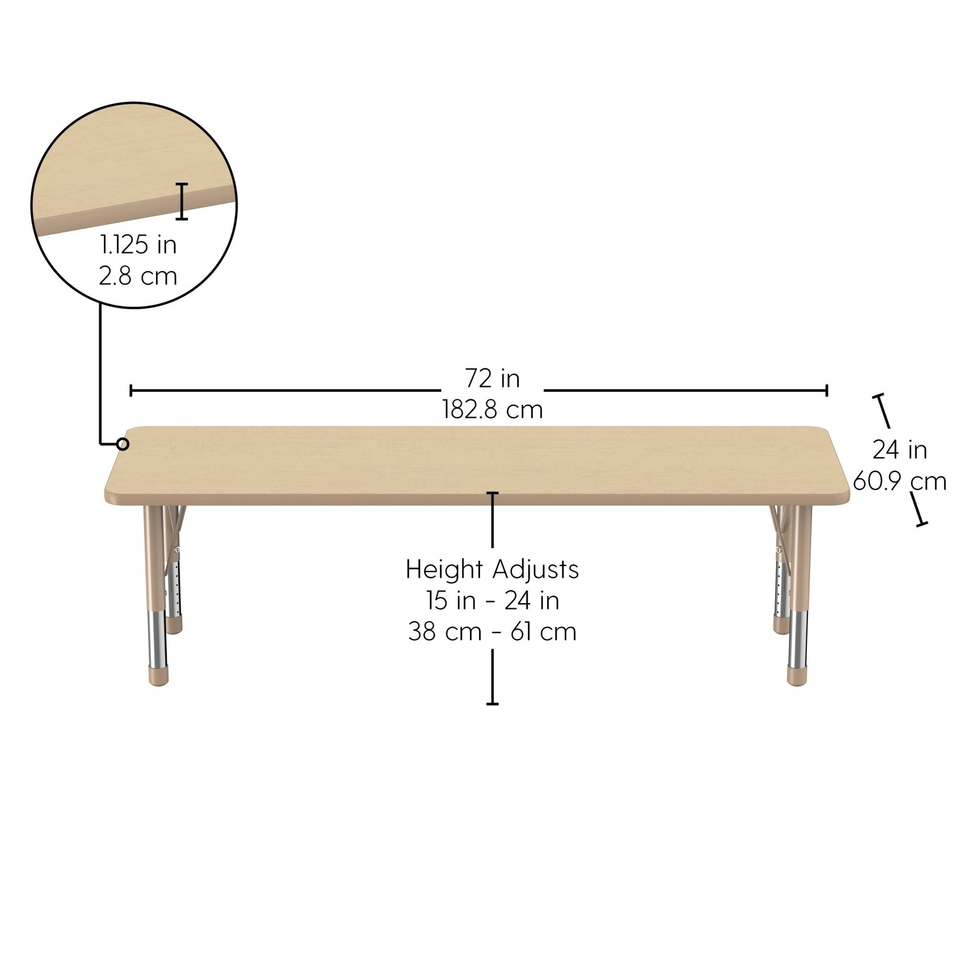FDP 24" x 72" Rectangle T - Molding Activity Table with Adjustable Chunky Legs (FDP - 10017 - XX) - SchoolOutlet