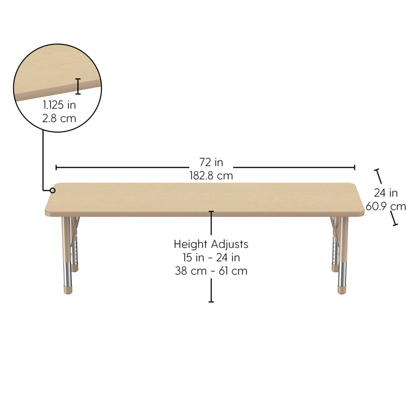 FDP 24" x 72" Rectangle T - Molding Activity Table with Adjustable Chunky Legs (FDP - 10017 - XX) - SchoolOutlet