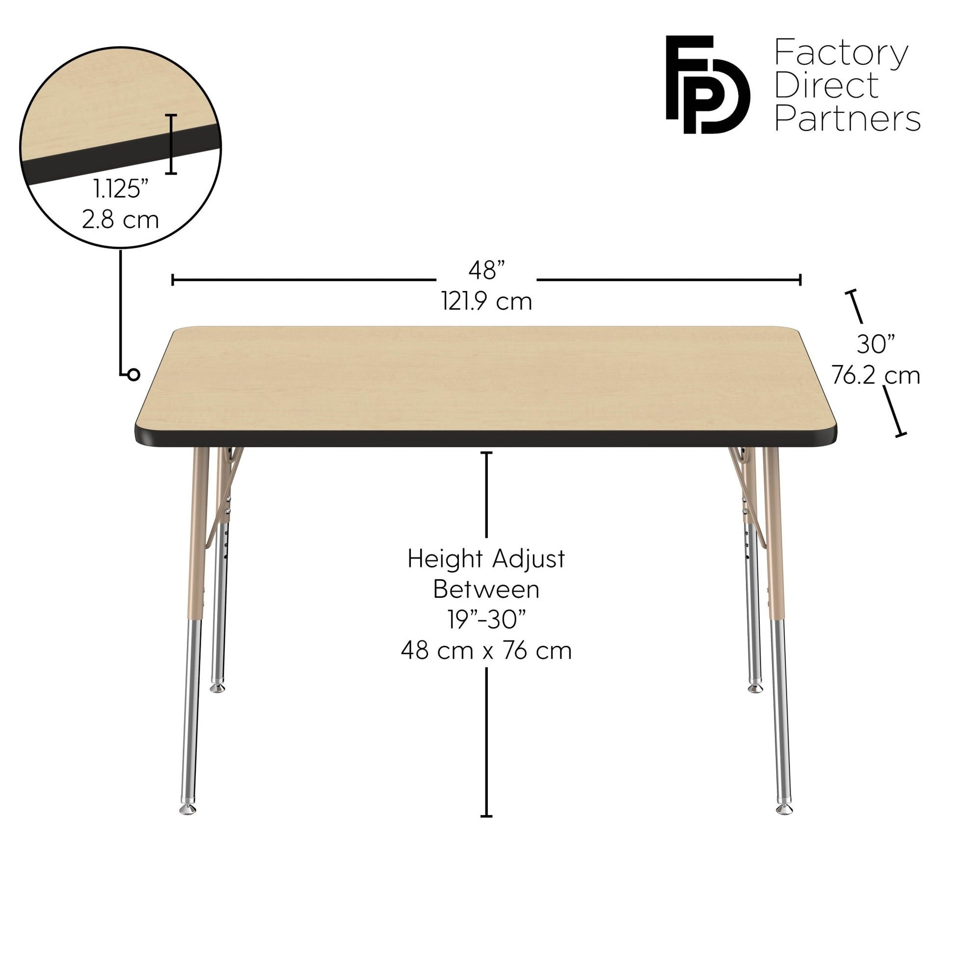 FDP 30" x 48" Rectangle T - Molding Activity Table with Adjustable Standard Swivel Glide Legs (FDP - 10019 - XX) - SchoolOutlet
