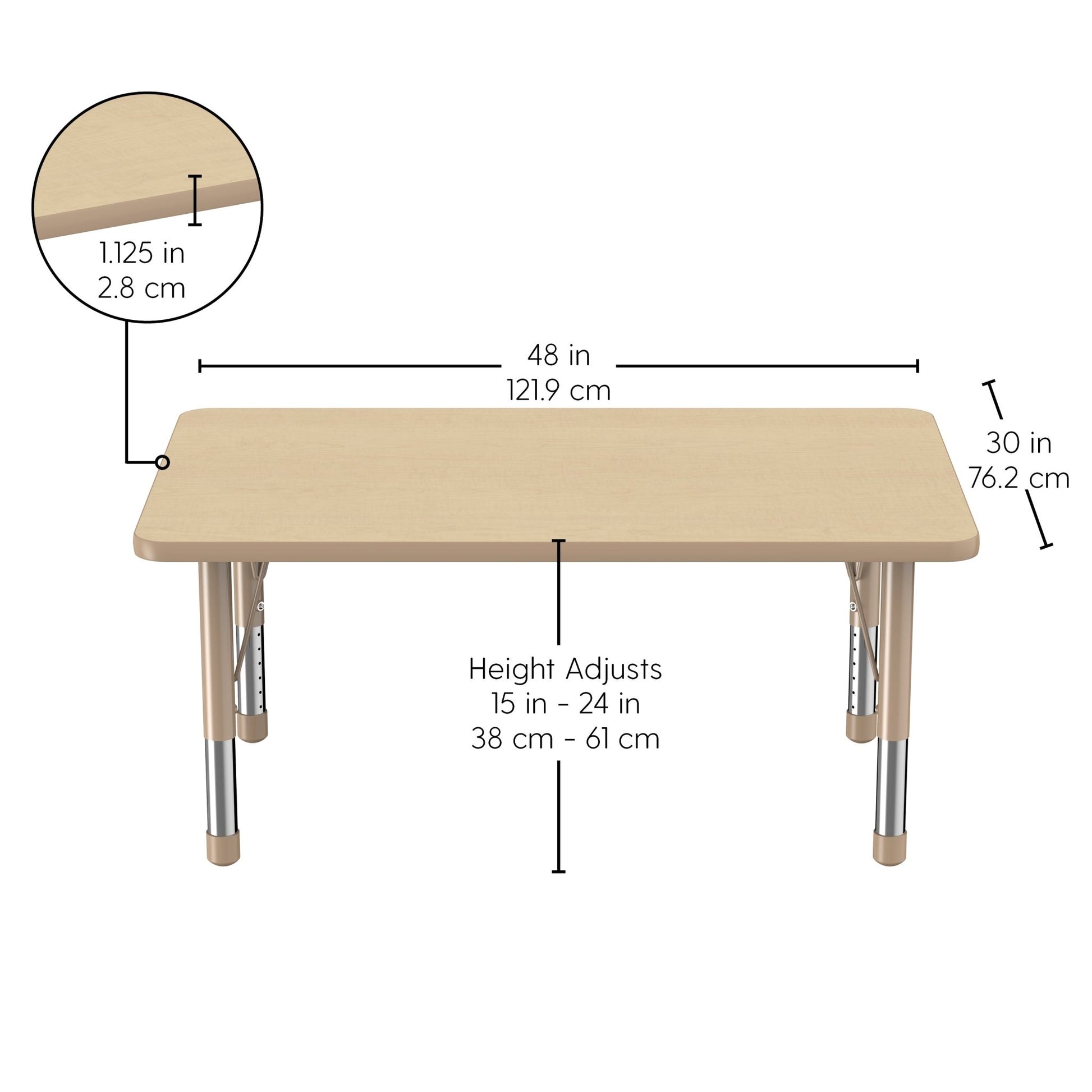 FDP 30" x 48" Rectangle T - Molding Activity Table with Adjustable Chunky Legs (FDP - 10021 - XX) - SchoolOutlet