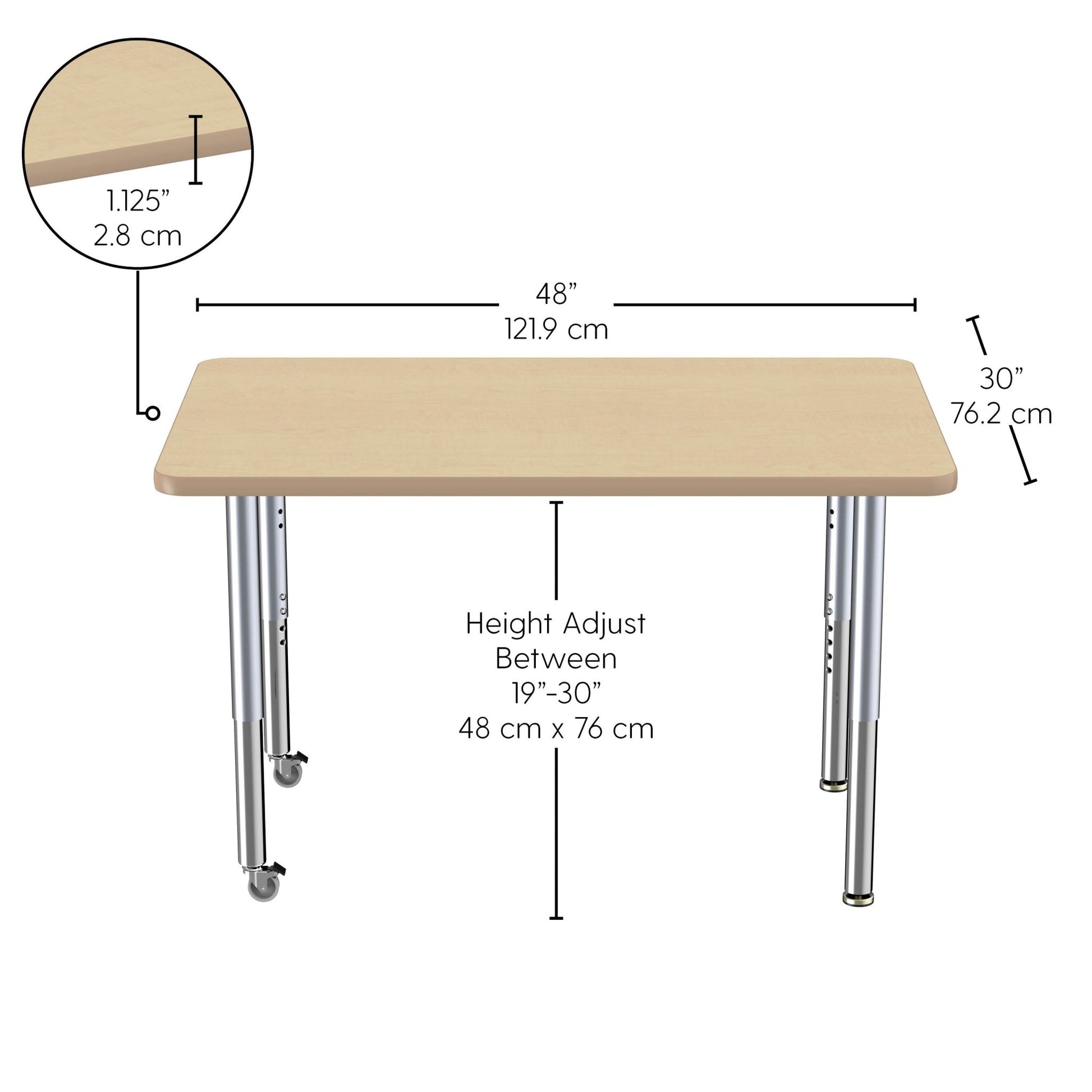 FDP 30" x 48" Rectangle T - Molding Activity Table with Adjustable Super Legs (FDP - 10022 - XX) - SchoolOutlet