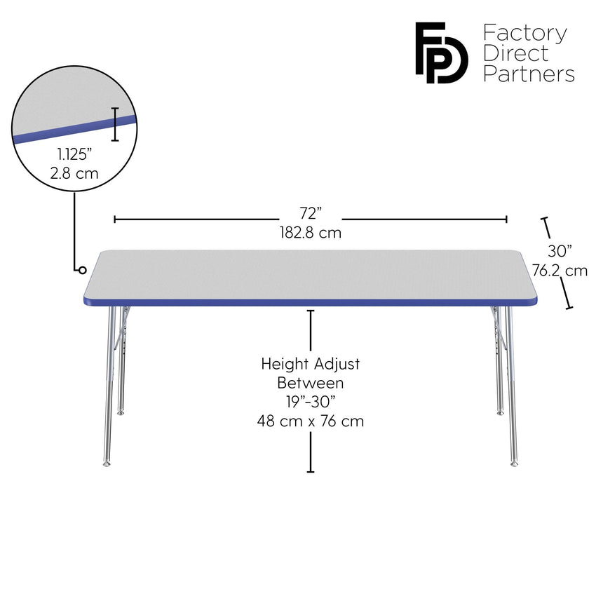 FDP 30" x 72" Rectangle T - Molding Activity Table with Adjustable Standard Swivel Glide Legs (FDP - 10027 - XX) - SchoolOutlet