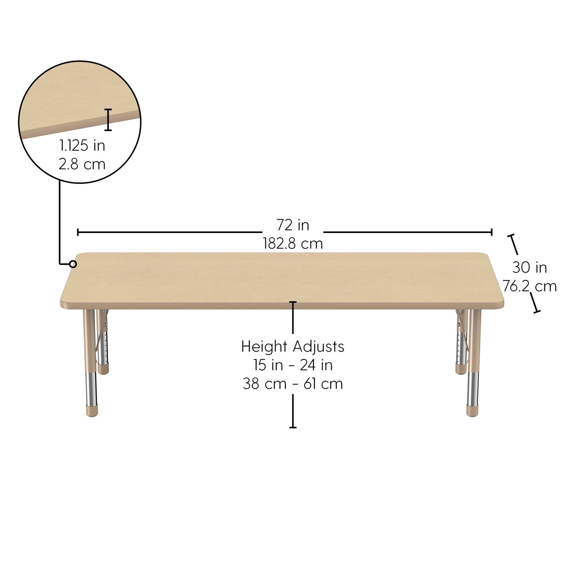 FDP 30" x 72" Rectangle T - Molding Activity Table with Adjustable Chunky Legs (FDP - 10029 - XX) - SchoolOutlet