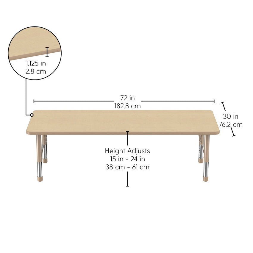 FDP 30" x 72" Rectangle T - Molding Activity Table with Adjustable Chunky Legs (FDP - 10029 - XX) - SchoolOutlet