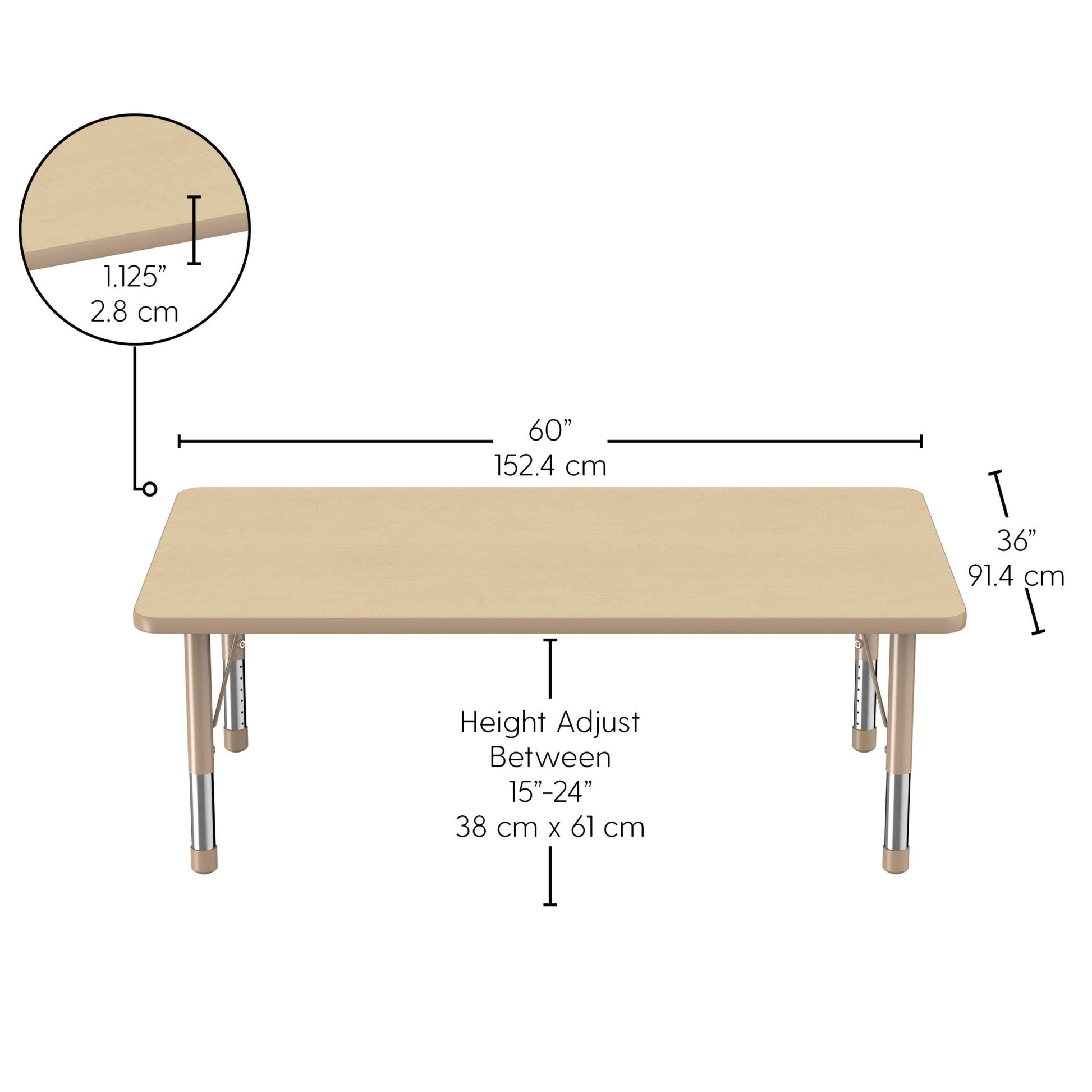 FDP 36" x 60" Rectangle T - Molding Activity Table with Adjustable Chunky Legs (FDP - 10033 - XX) - SchoolOutlet