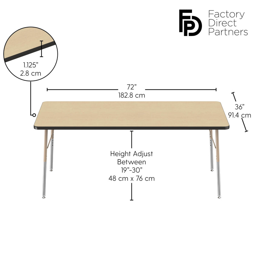 FDP 36" x 72" Rectangle T - Molding Activity Table with Adjustable Standard Swivel Glide Legs (FDP - 10035 - XX) - SchoolOutlet