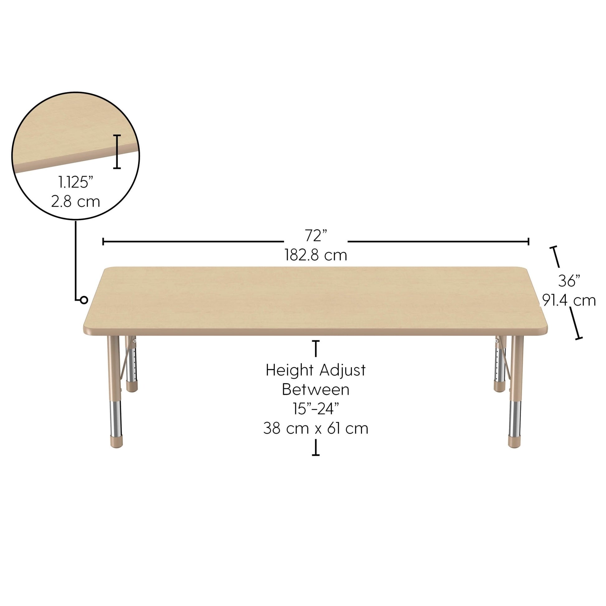 FDP 36" x 72" Rectangle T - Molding Activity Table with Adjustable Chunky Legs (FDP - 10037 - XX) - SchoolOutlet