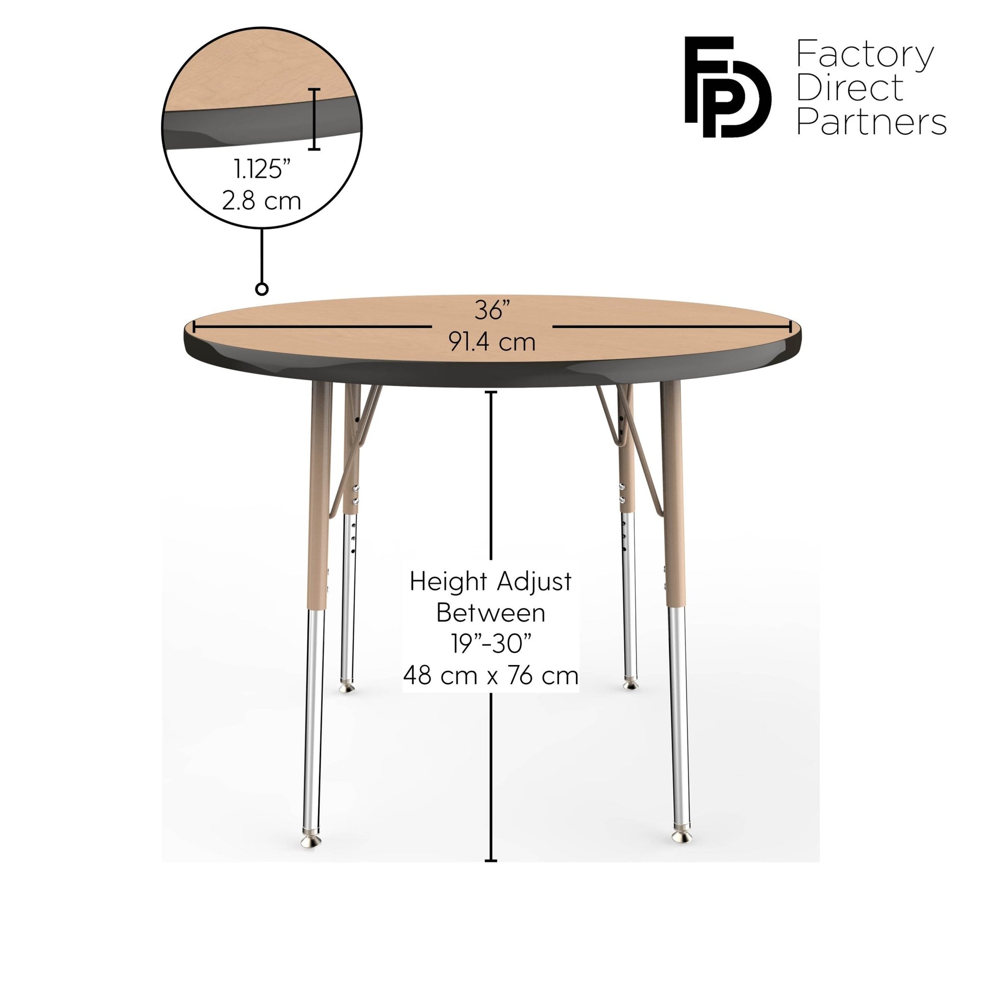 FDP 36" Round T - Molding Activity Table with Adjustable Standard Swivel Glide Legs (FDP - 10039 - XX) - SchoolOutlet