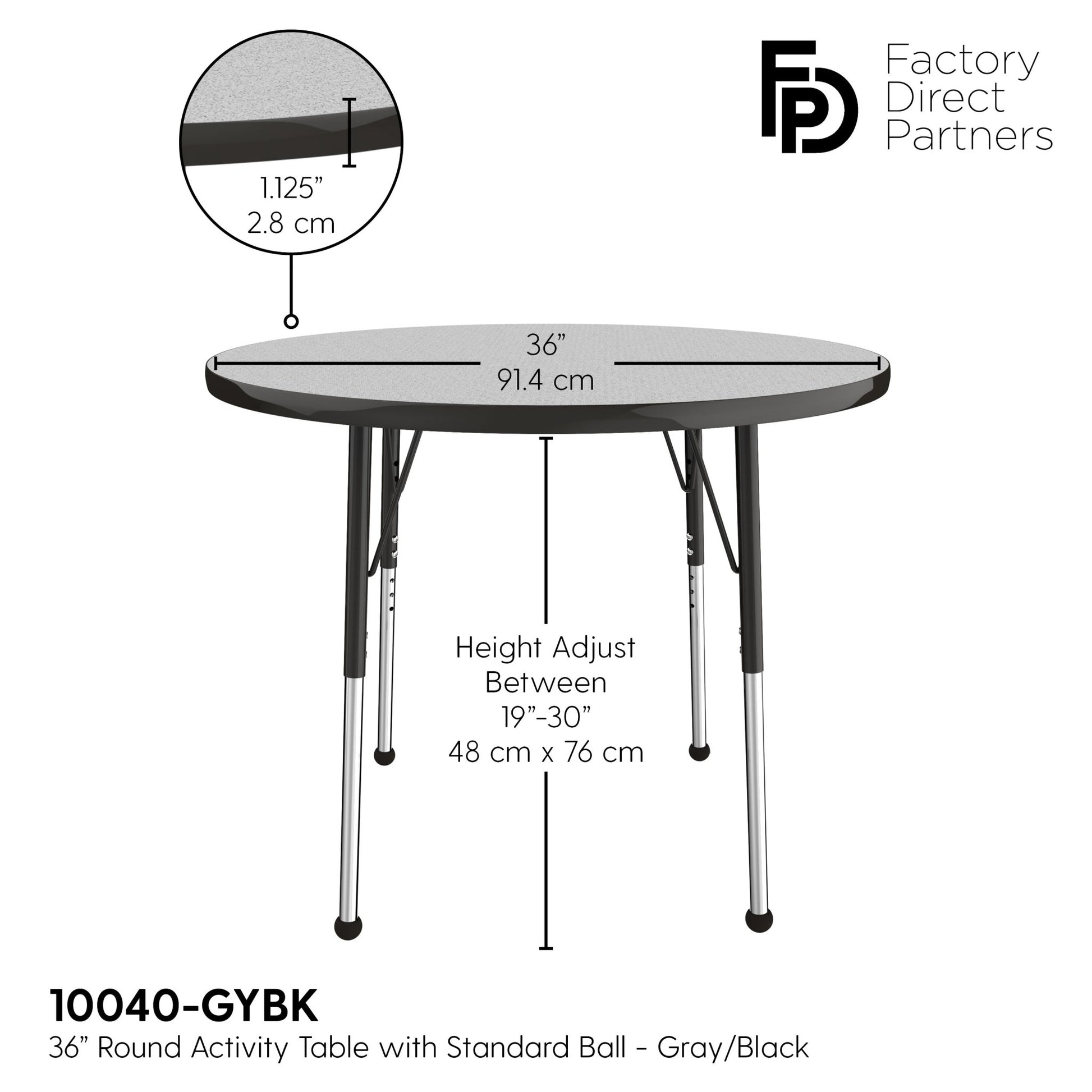 FDP 36" Round T - Molding Activity Table with Adjustable Standard Ball Glide Legs (FDP - 10040 - XX) - SchoolOutlet