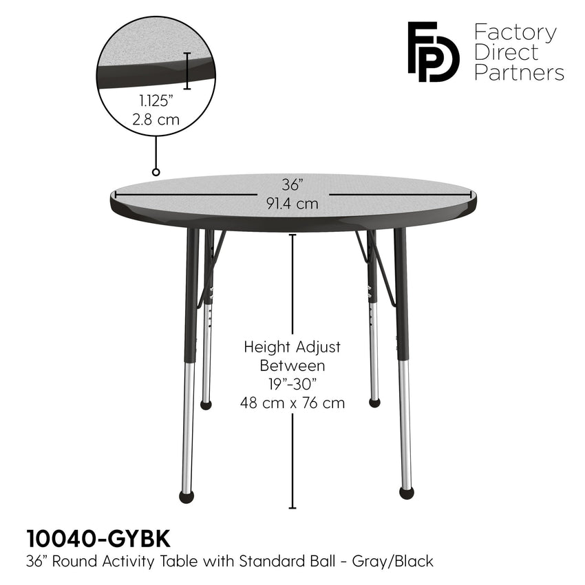 FDP 36" Round T - Molding Activity Table with Adjustable Standard Ball Glide Legs (FDP - 10040 - XX) - SchoolOutlet