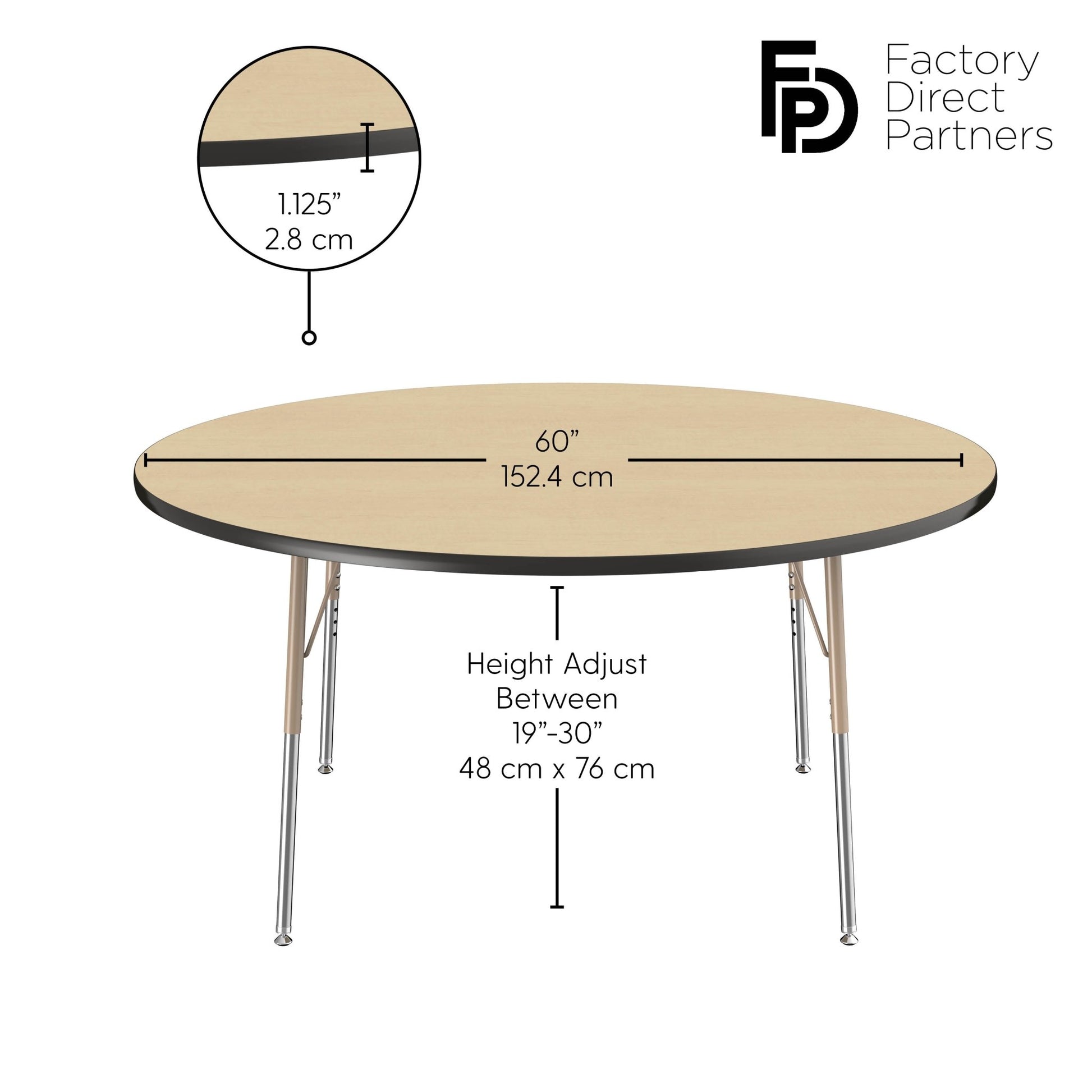 FDP 60" Round T - Molding Activity Table with Adjustable Standard Swivel Glide Legs (FDP - 10047 - XX) - SchoolOutlet