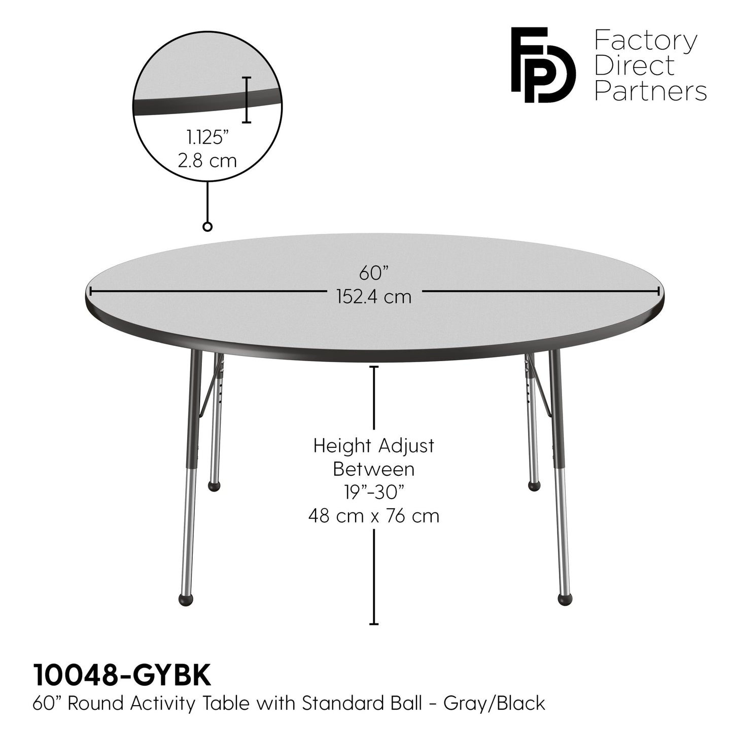 FDP 60" Round T - Molding Activity Table with Adjustable Standard Ball Glide Legs (FDP - 10048 - XX) - SchoolOutlet