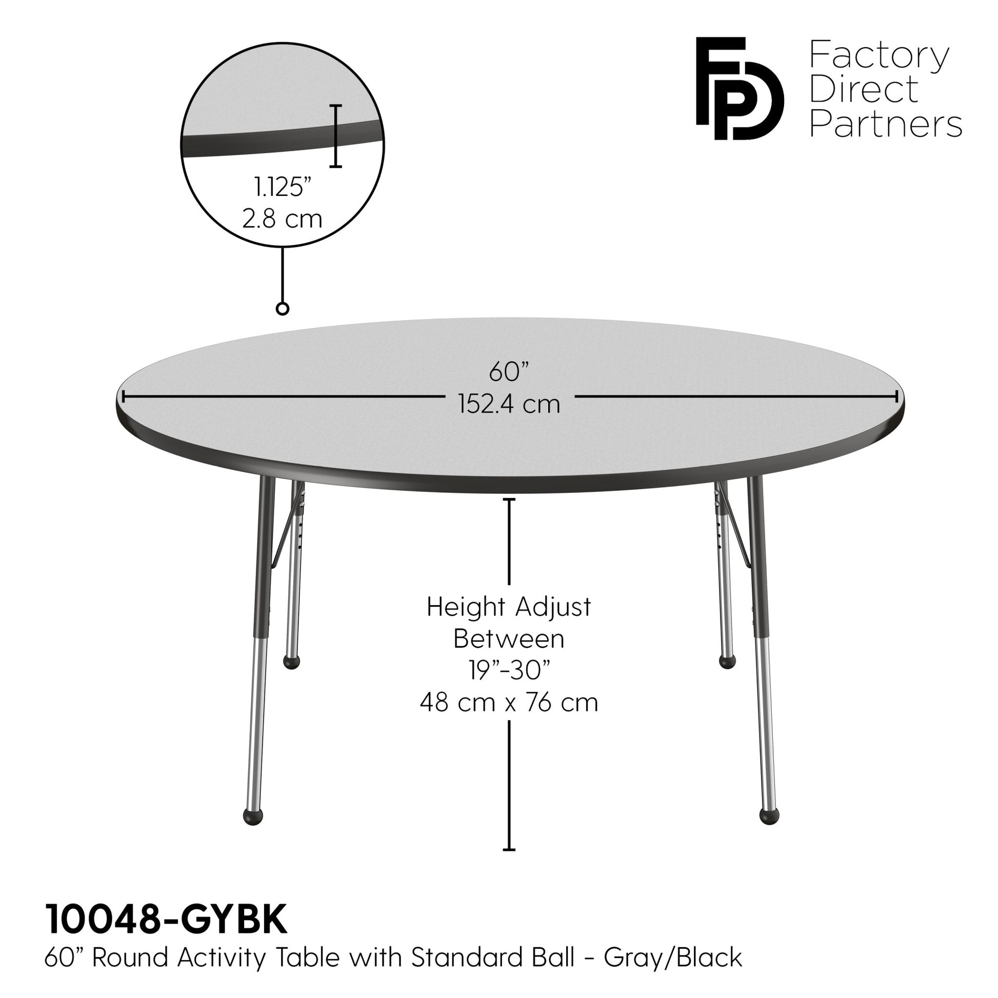 FDP 60" Round T - Molding Activity Table with Adjustable Standard Ball Glide Legs (FDP - 10048 - XX) - SchoolOutlet
