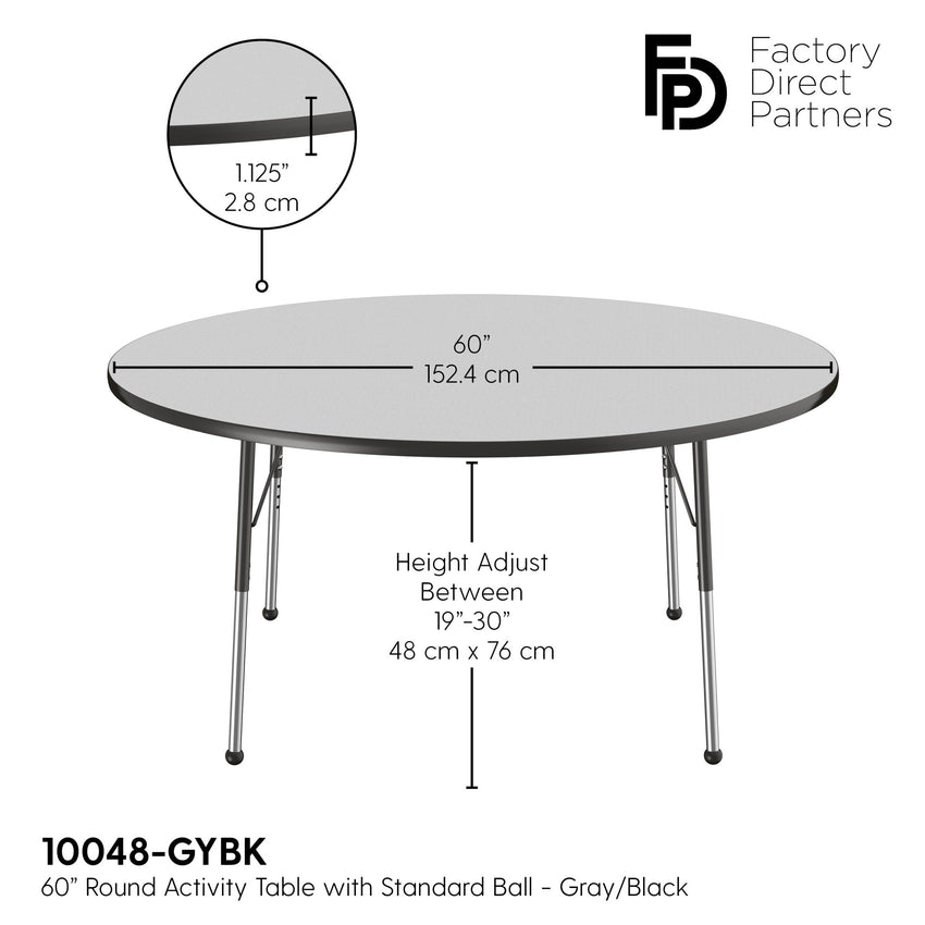 FDP 60" Round T - Molding Activity Table with Adjustable Standard Ball Glide Legs (FDP - 10048 - XX) - SchoolOutlet