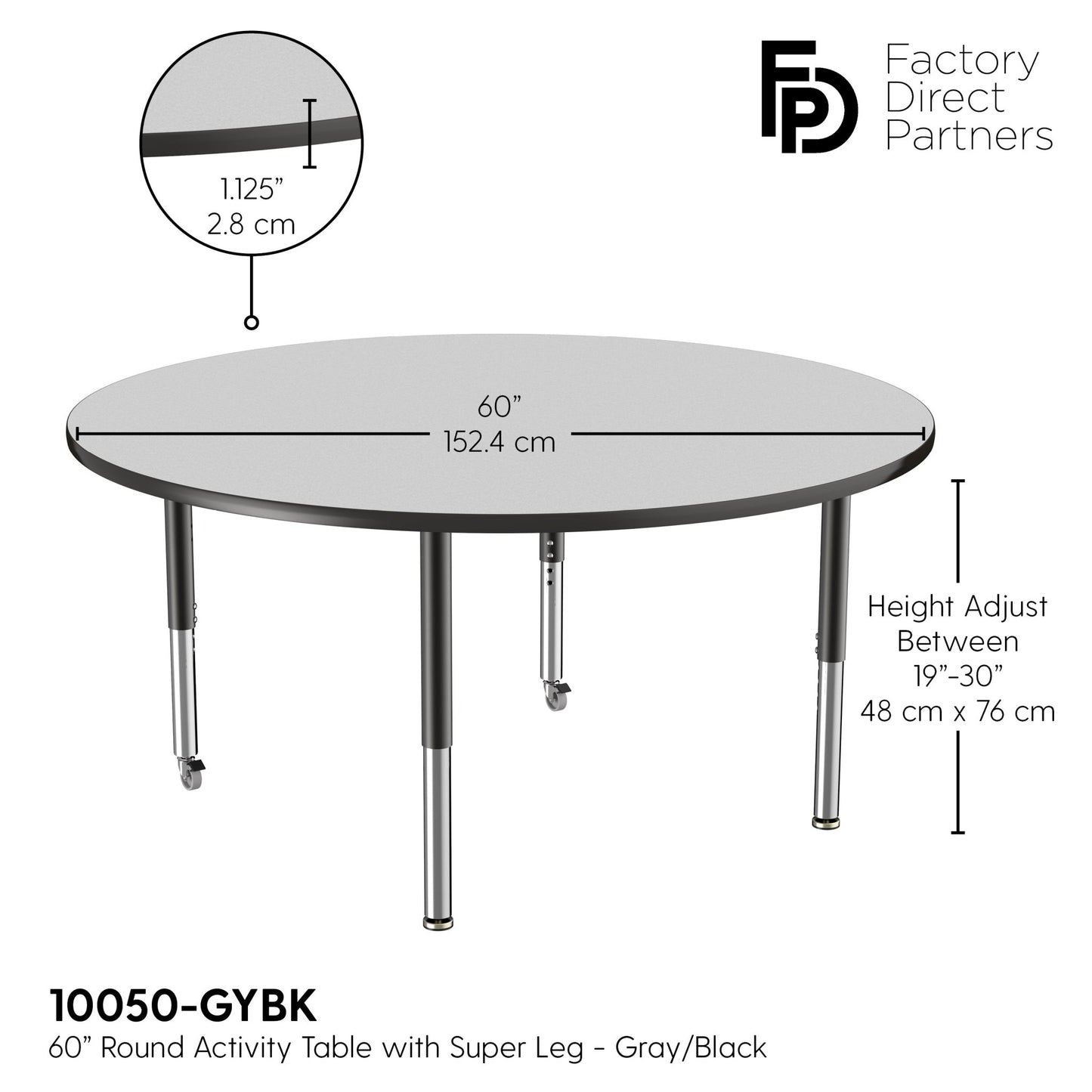 FDP 60" Round T - Molding Activity Table with Adjustable Super Legs (FDP - 10050 - XX) - SchoolOutlet