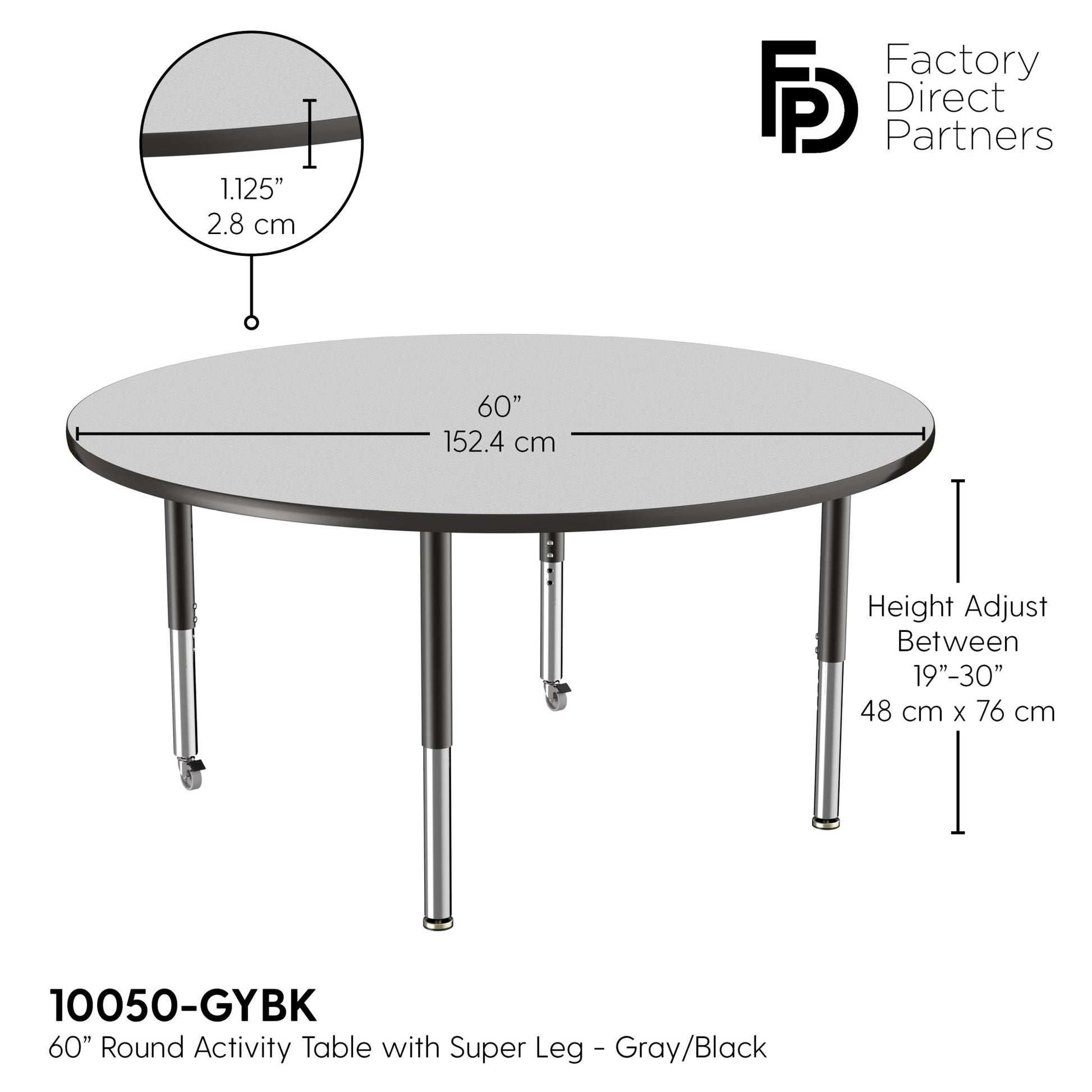 FDP 60" Round T - Molding Activity Table with Adjustable Super Legs (FDP - 10050 - XX) - SchoolOutlet