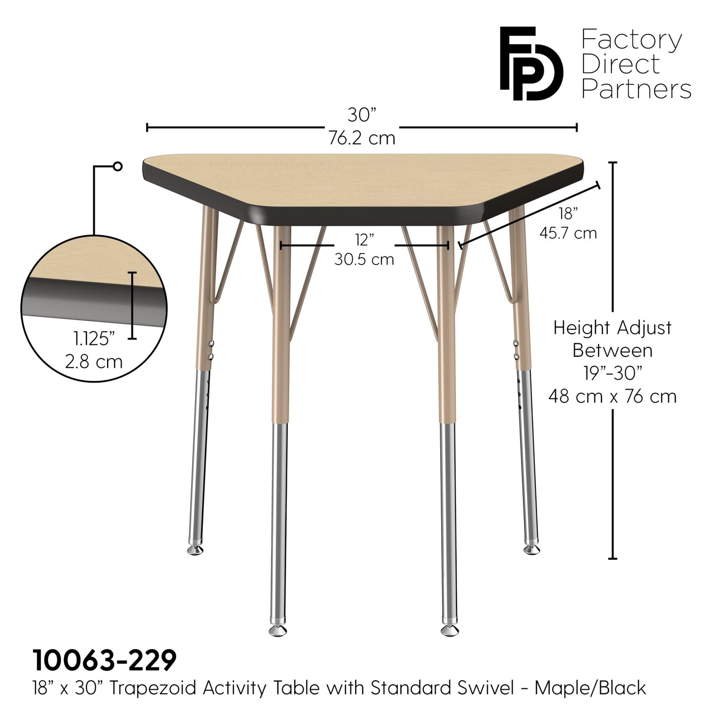 FDP 18" x 30" Trapezoid T - Molding Activity Table with Adjustable Standard Swivel Glide Legs (FDP - 10063 - XX) - SchoolOutlet