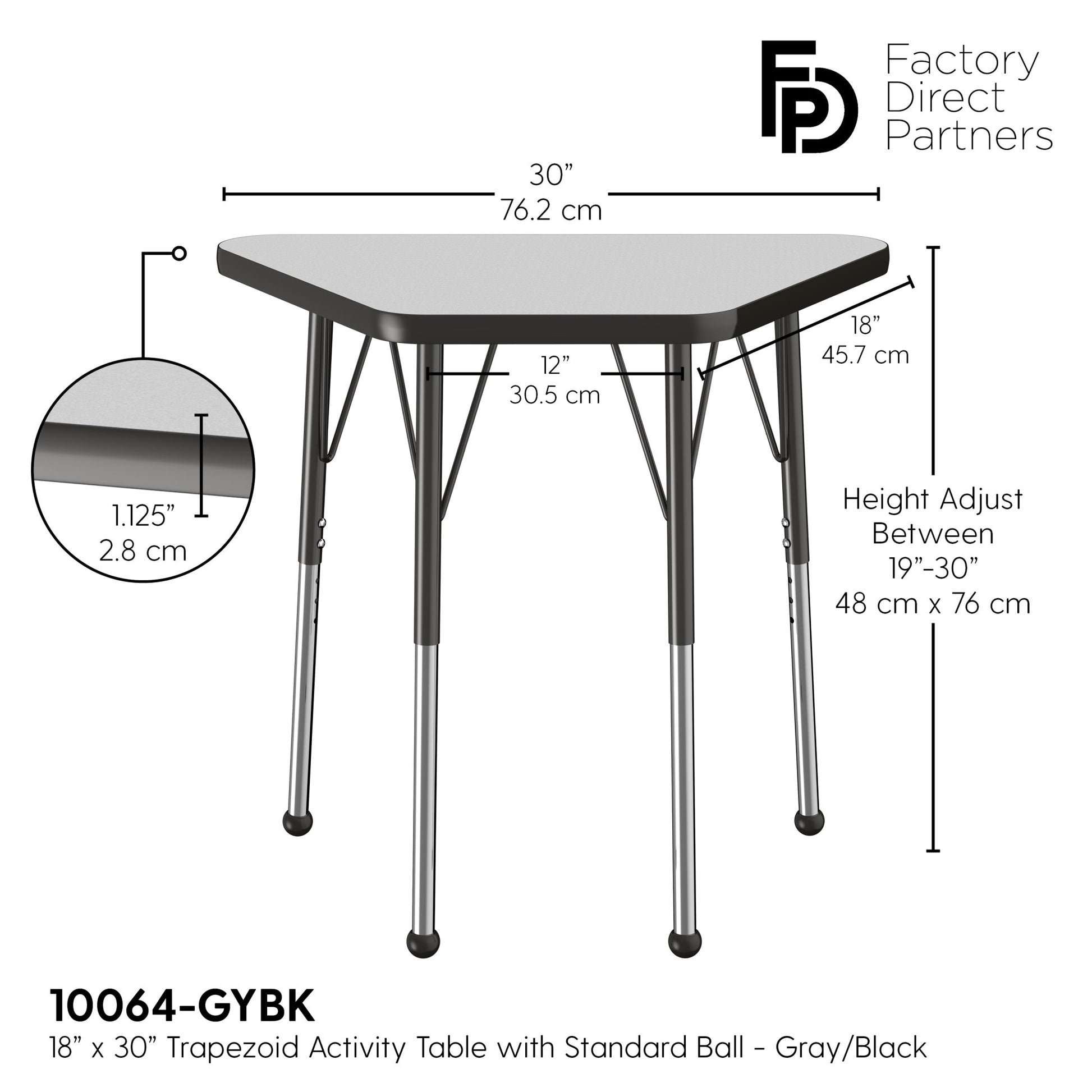 FDP 18" x 30" Trapezoid T - Molding Activity Table with Adjustable Standard Ball Glide Legs (FDP - 10064 - XX) - SchoolOutlet