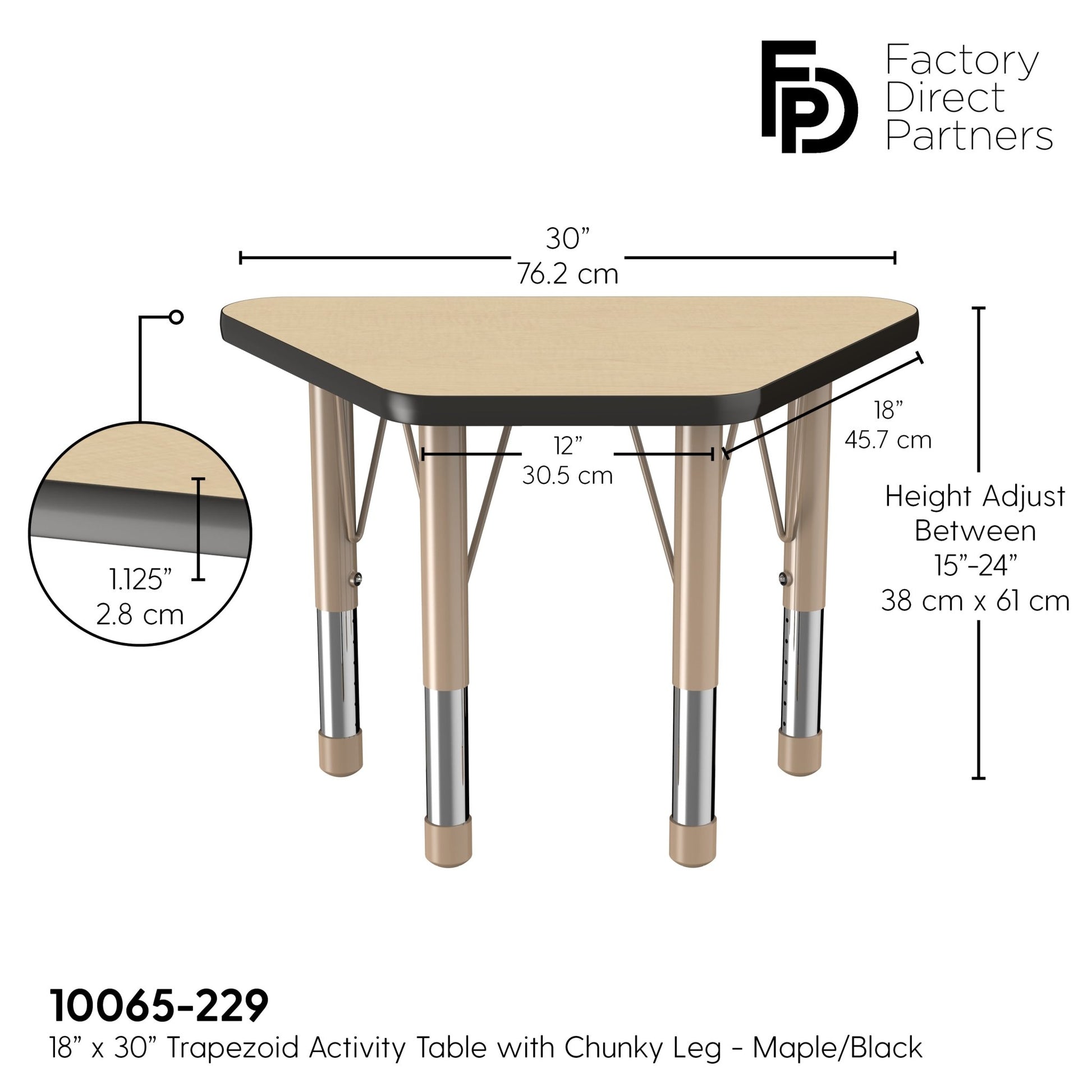 FDP 18" x 30" Trapezoid T - Molding Activity Table with Adjustable Chunky Legs (FDP - 10065 - XX) - SchoolOutlet
