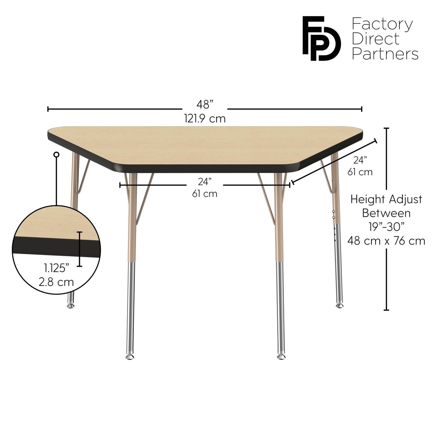 FDP 24" x 48" Trapezoid T - Molding Activity Table with Adjustable Standard Swivel Glide Legs (FDP - 10066 - XX) - SchoolOutlet