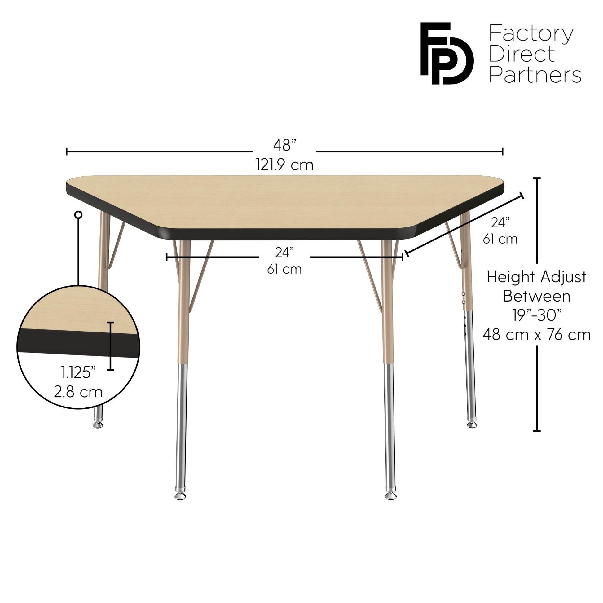 FDP 24" x 48" Trapezoid T - Molding Activity Table with Adjustable Standard Swivel Glide Legs (FDP - 10066 - XX) - SchoolOutlet